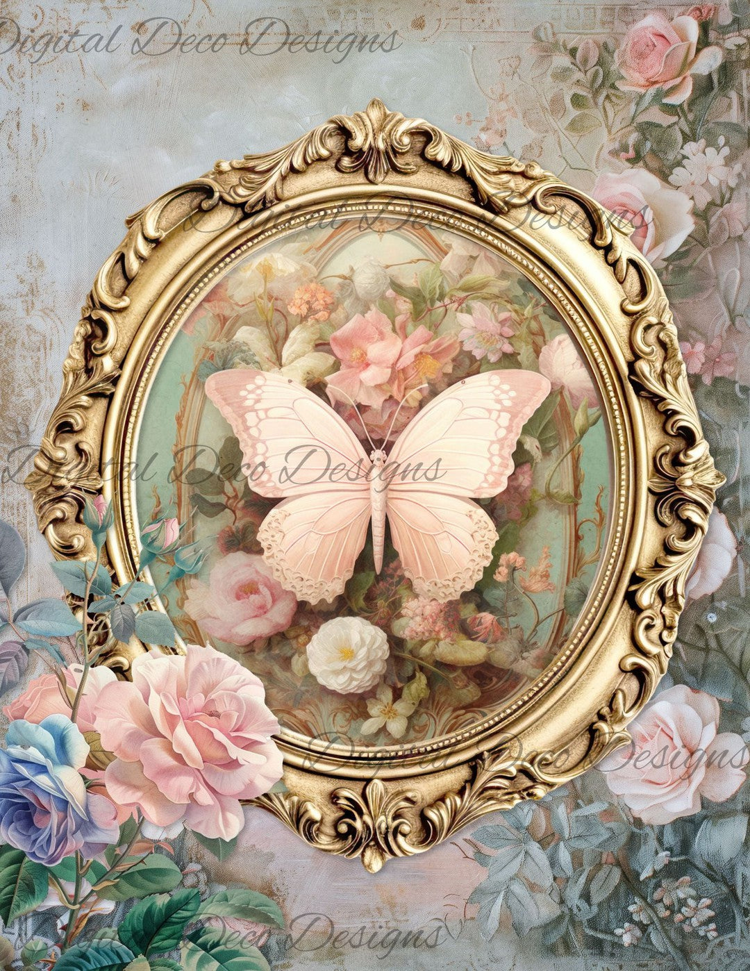Dreamy Floral Butterfly 4 (Print Only) (#G097)-Digital Deco Designs