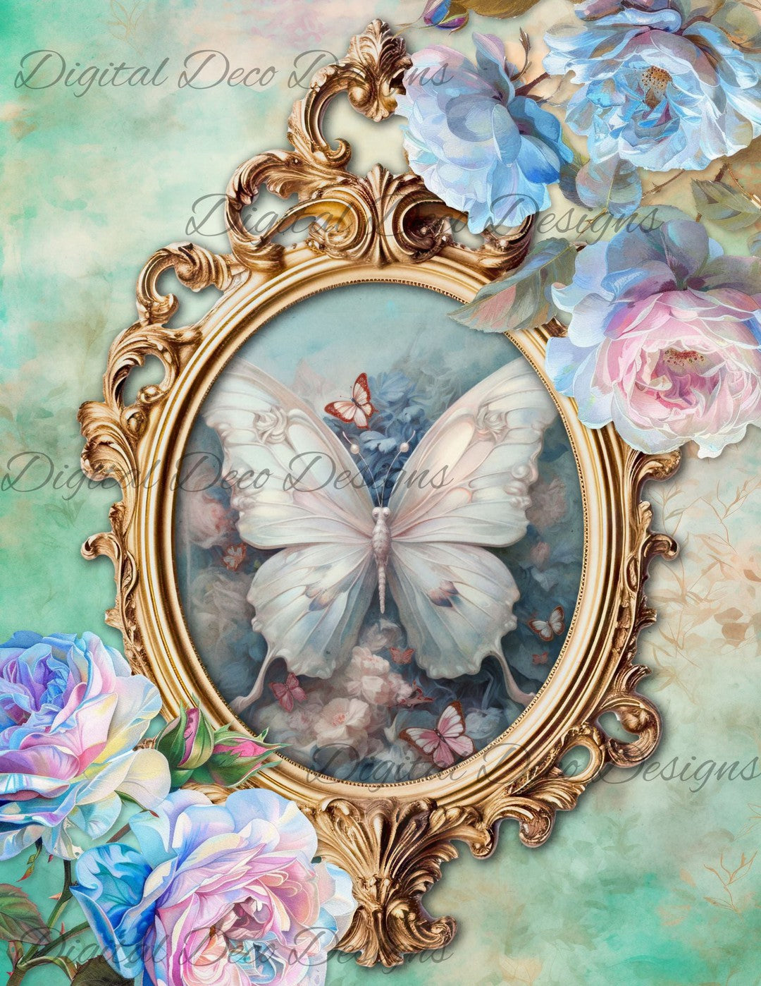 Dreamy Floral Butterfly 6 (Print Only) (#G099)-Decoupage Paper