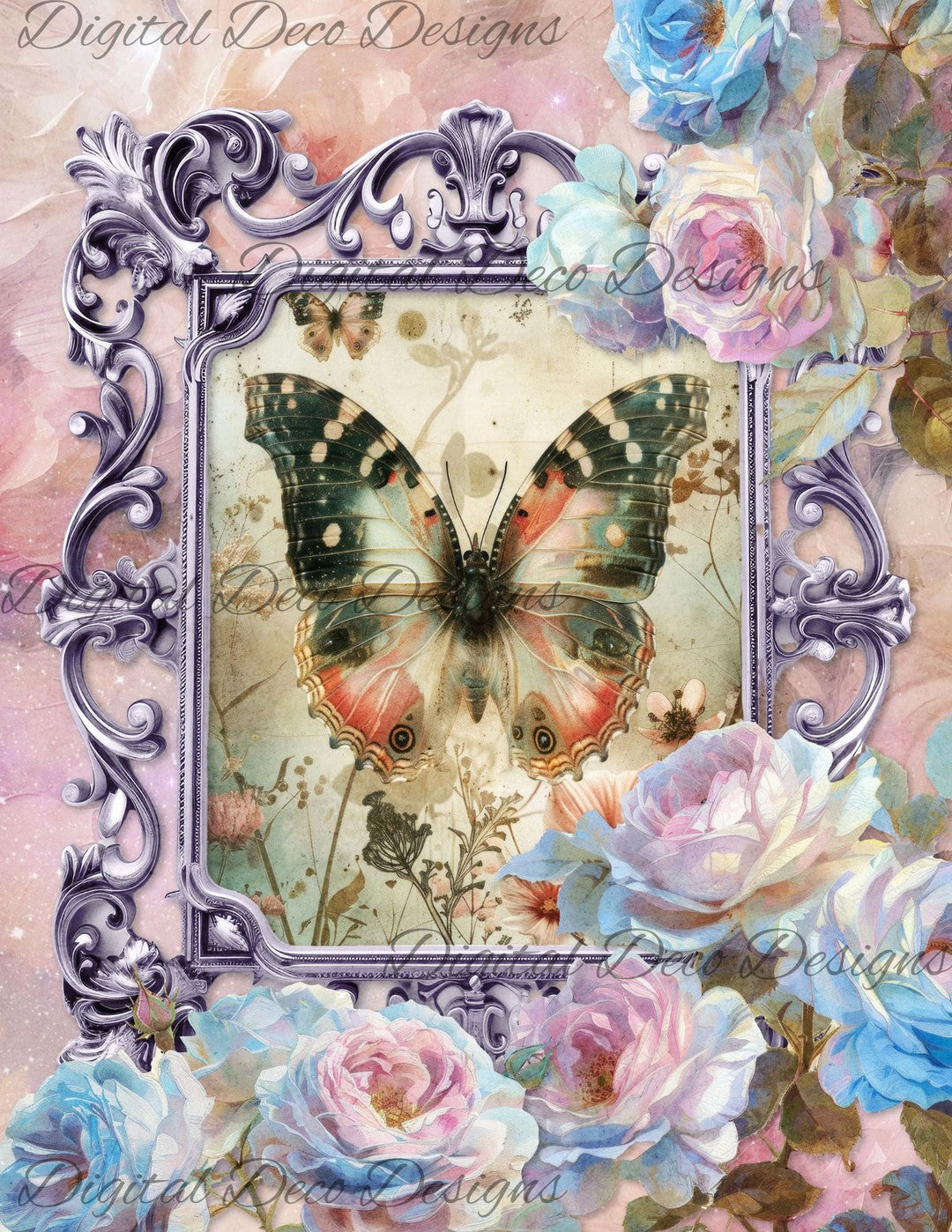 Dreamy Floral Butterfly 8 (Print Only) (#H001)-Digital Deco Designs