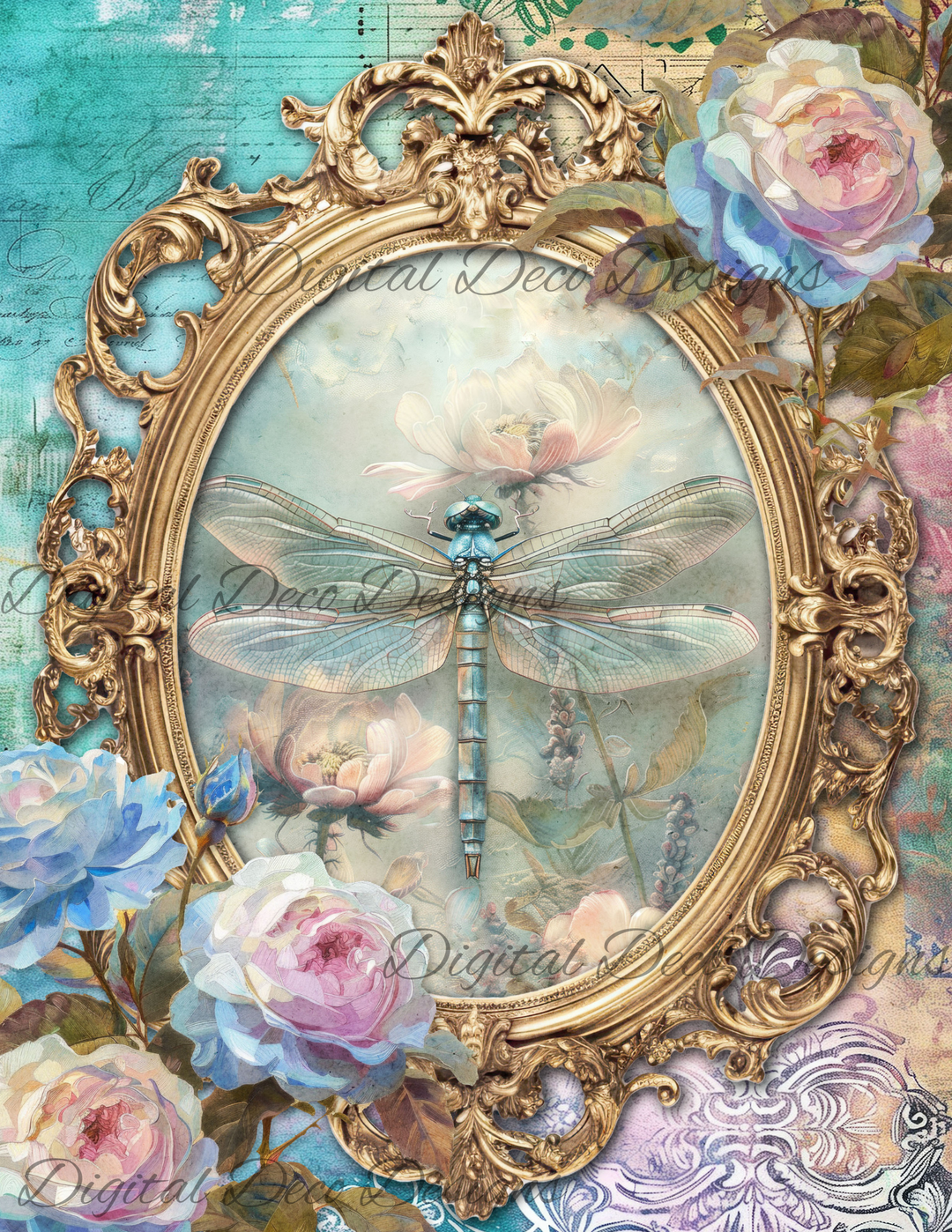 Dreamy Floral Dragonfly 2 (Print Only) (#H003)-Digital Deco Designs
