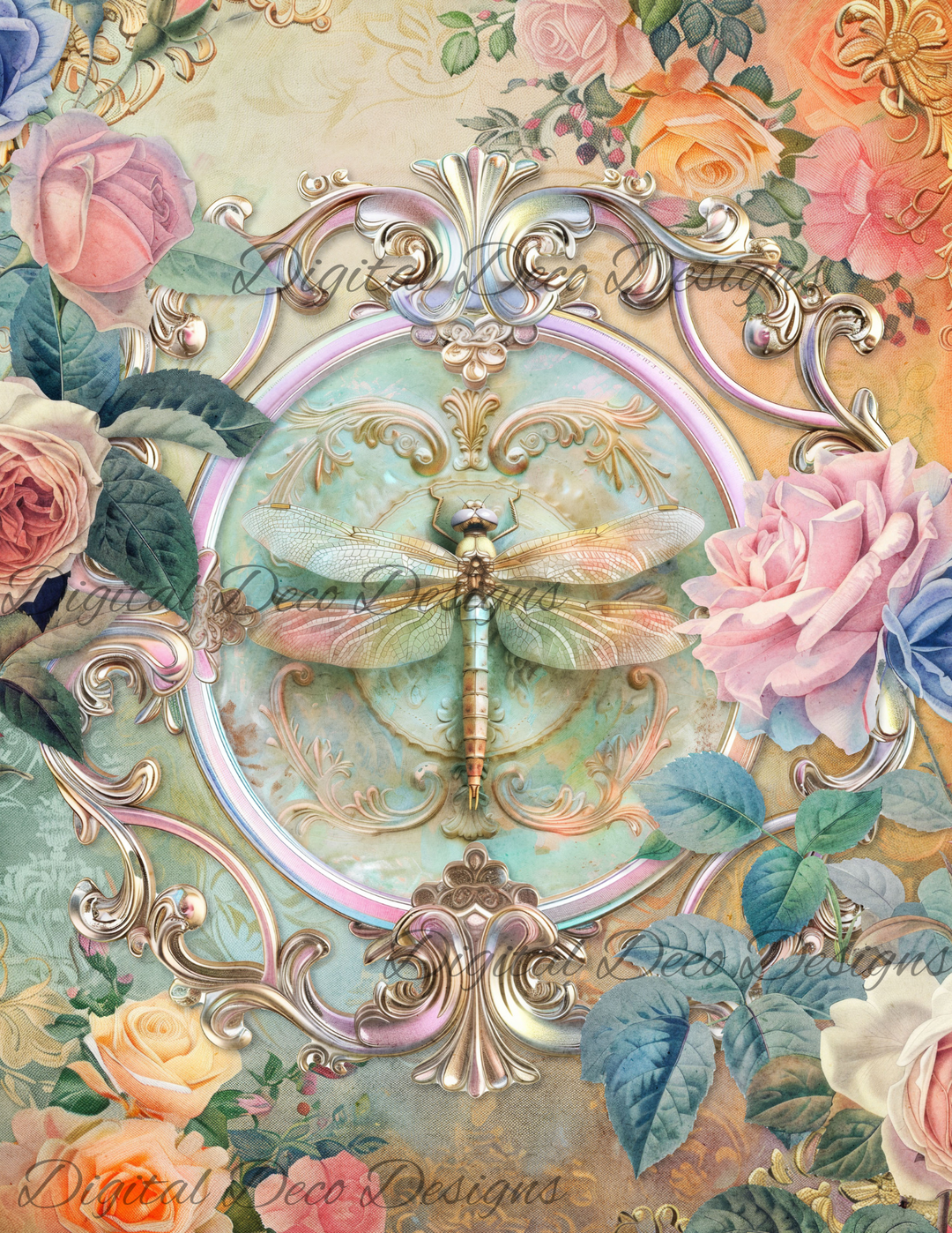 Dreamy Floral Dragonfly 3 (Print Only) (#H004)-Digital Deco Designs