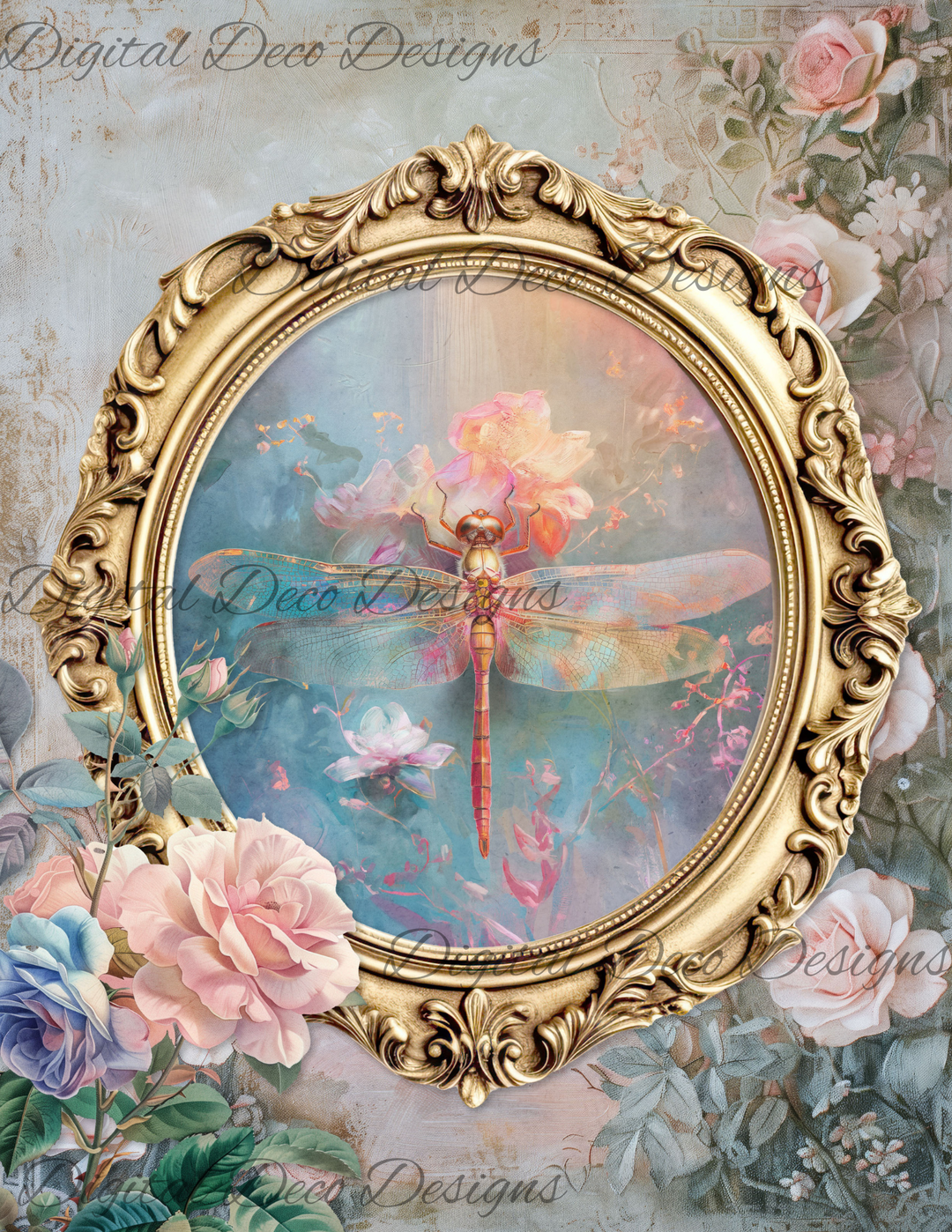 Dreamy Floral Dragonfly 4 (Print Only) (#H005)-Digital Deco Designs