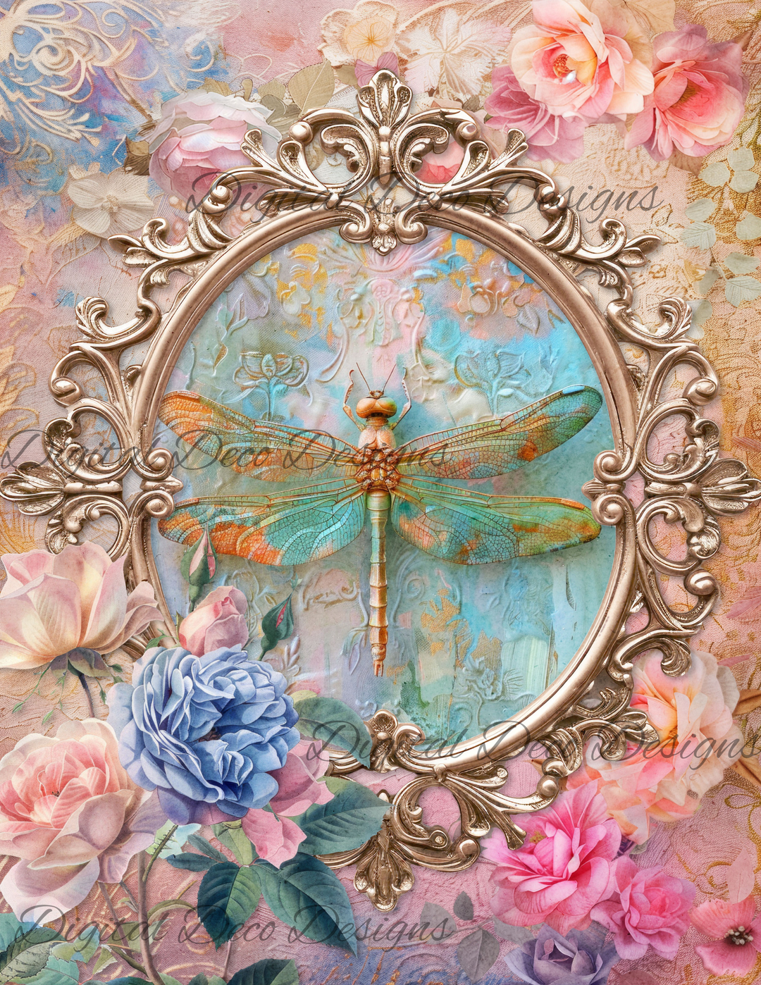 Dreamy Floral Dragonfly 5 (Print Only) (#H006)-Digital Deco Designs