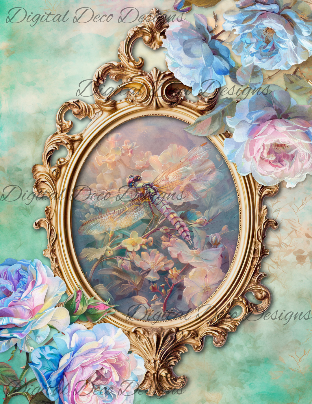 Dreamy Floral Dragonfly 6 (Print Only) (#H007)-Digital Deco Designs
