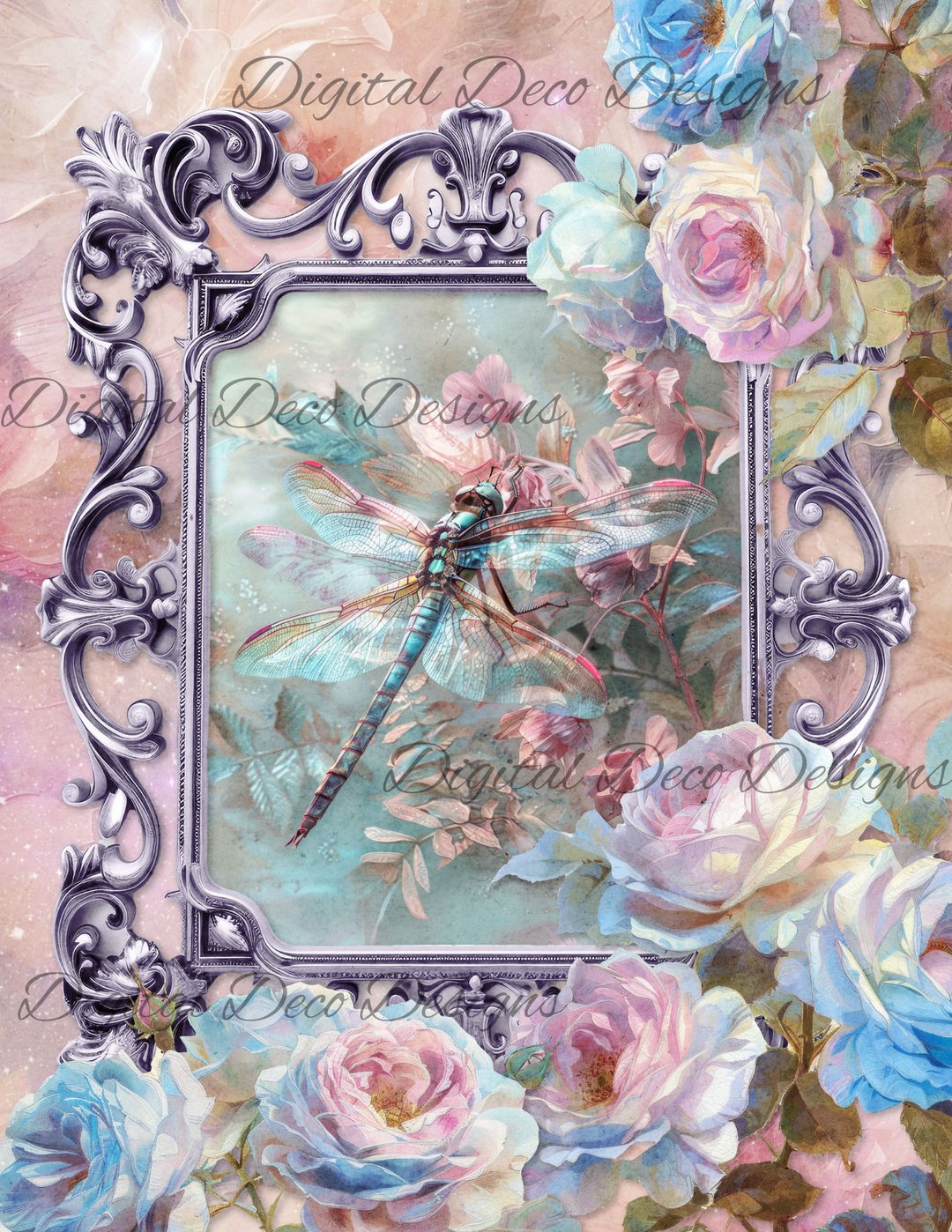 Dreamy Floral Dragonfly 8 (Print Only) (#H009)-Digital Deco Designs