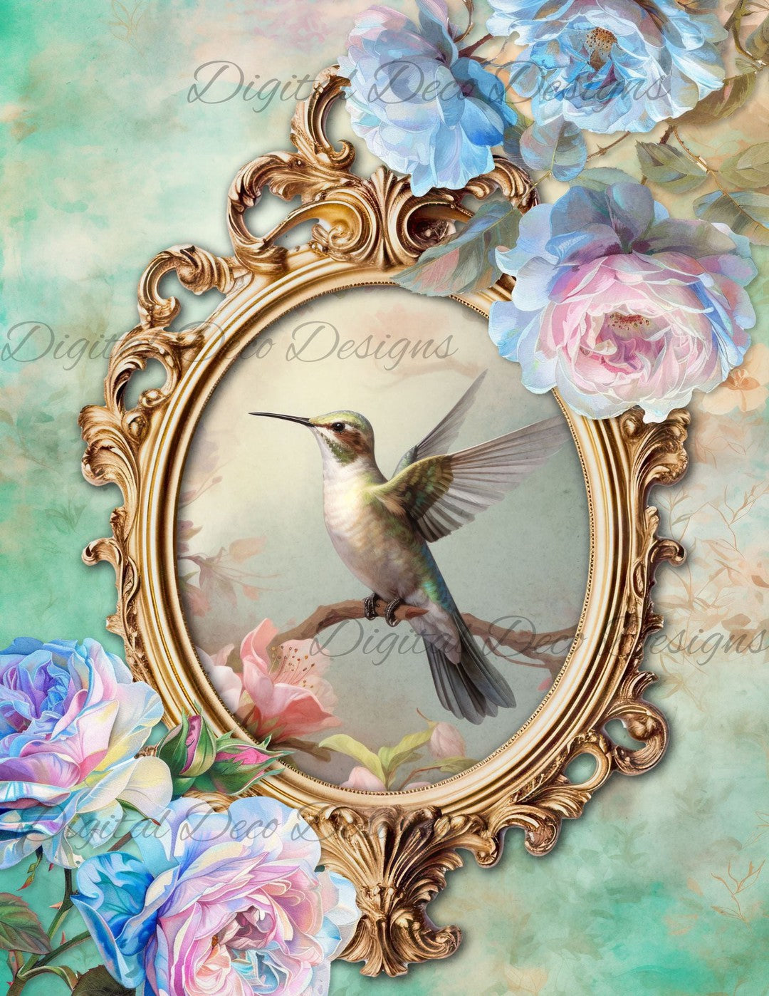 Dreamy Floral Hummingbird 6 (Print Only) (#H015)-Digital Deco Designs