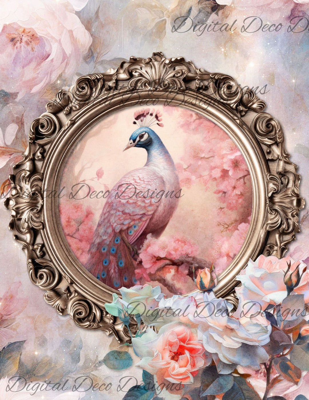 Dreamy Floral Peacock 1 (Print Only) (#H018)-Digital Deco Designs