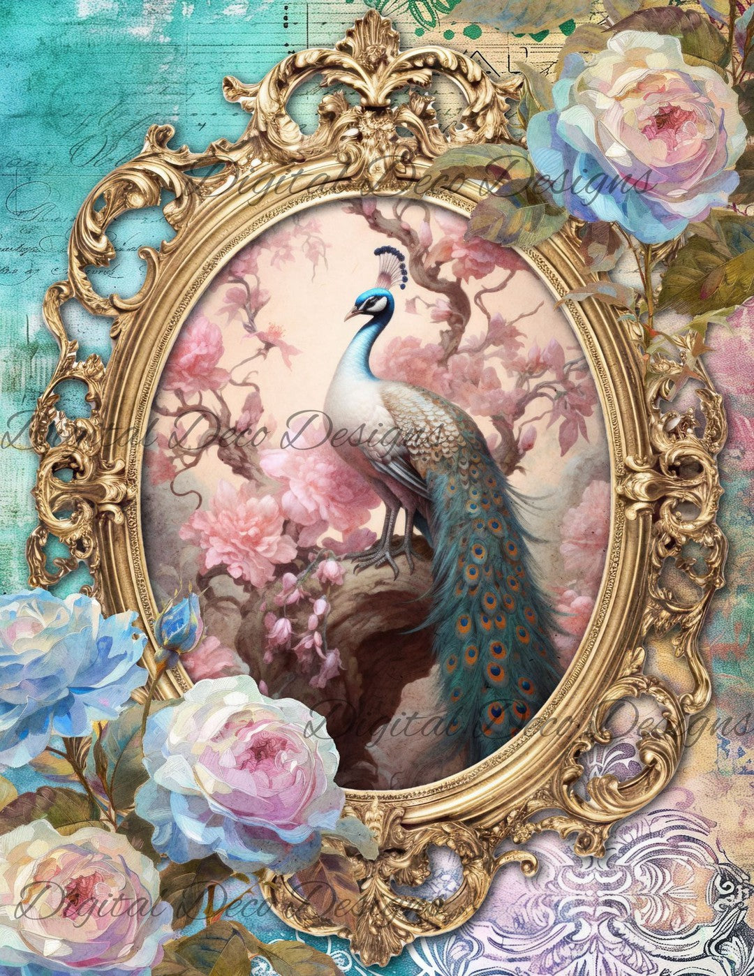 Dreamy Floral Peacock 2 (Print Only) (#H019)-Digital Deco Designs