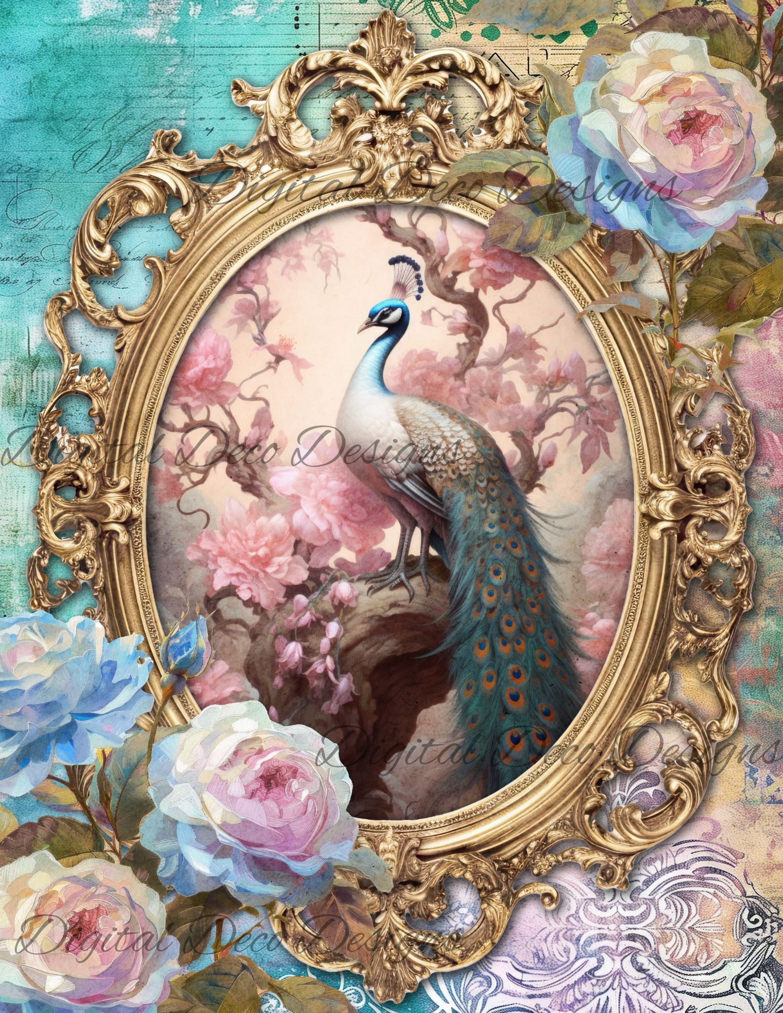 Dreamy Floral Peacock 2 (Print Only) (#H019)