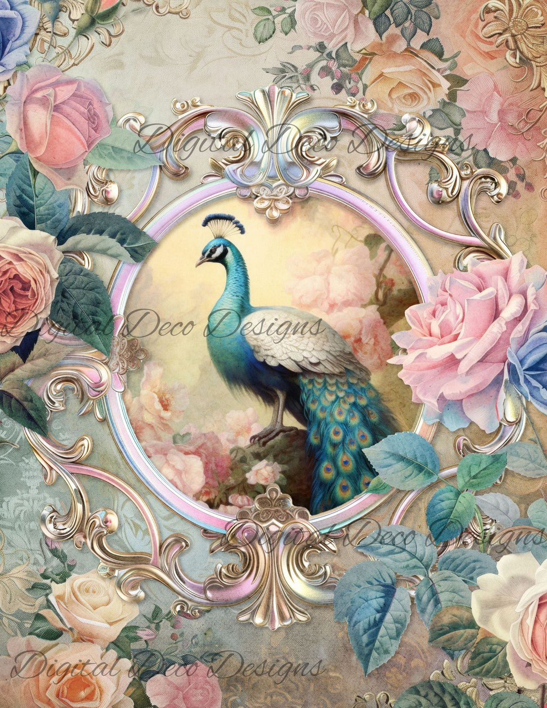 Dreamy Floral Peacock 3 (Print Only) (#H020)-Digital Deco Designs