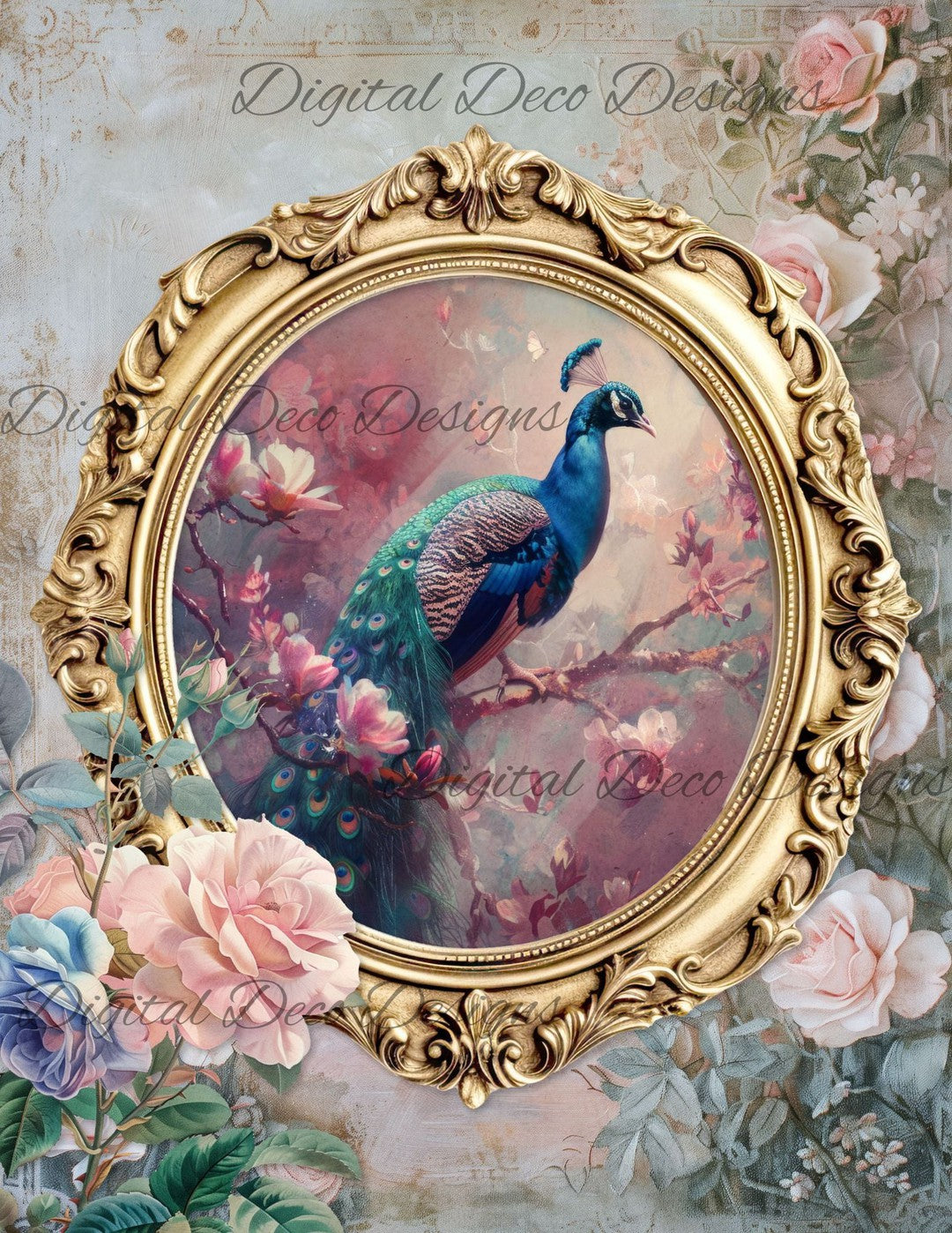 Dreamy Floral Peacock 4 (Print Only) (#H021)-Digital Deco Designs