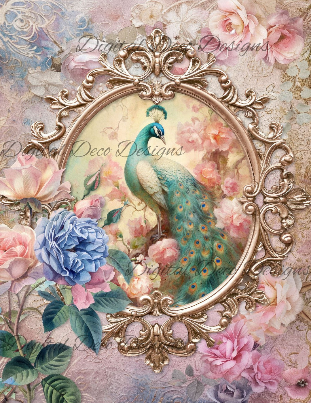 Dreamy Floral Peacock 5 (Print Only) (#H022)-Digital Deco Designs