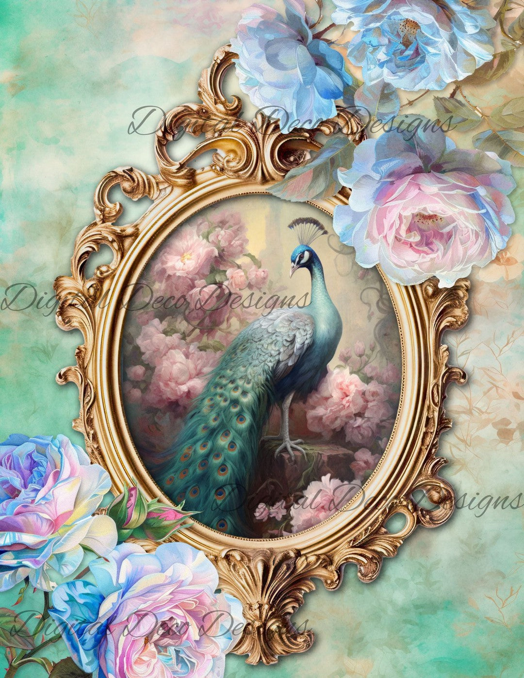 Dreamy Floral Peacock 6 (Print Only) (#H023)-Digital Deco Designs