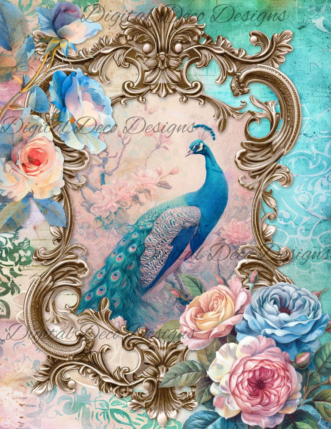 Dreamy Floral Peacock 7 (Print Only) (#H024)-Digital Deco Designs