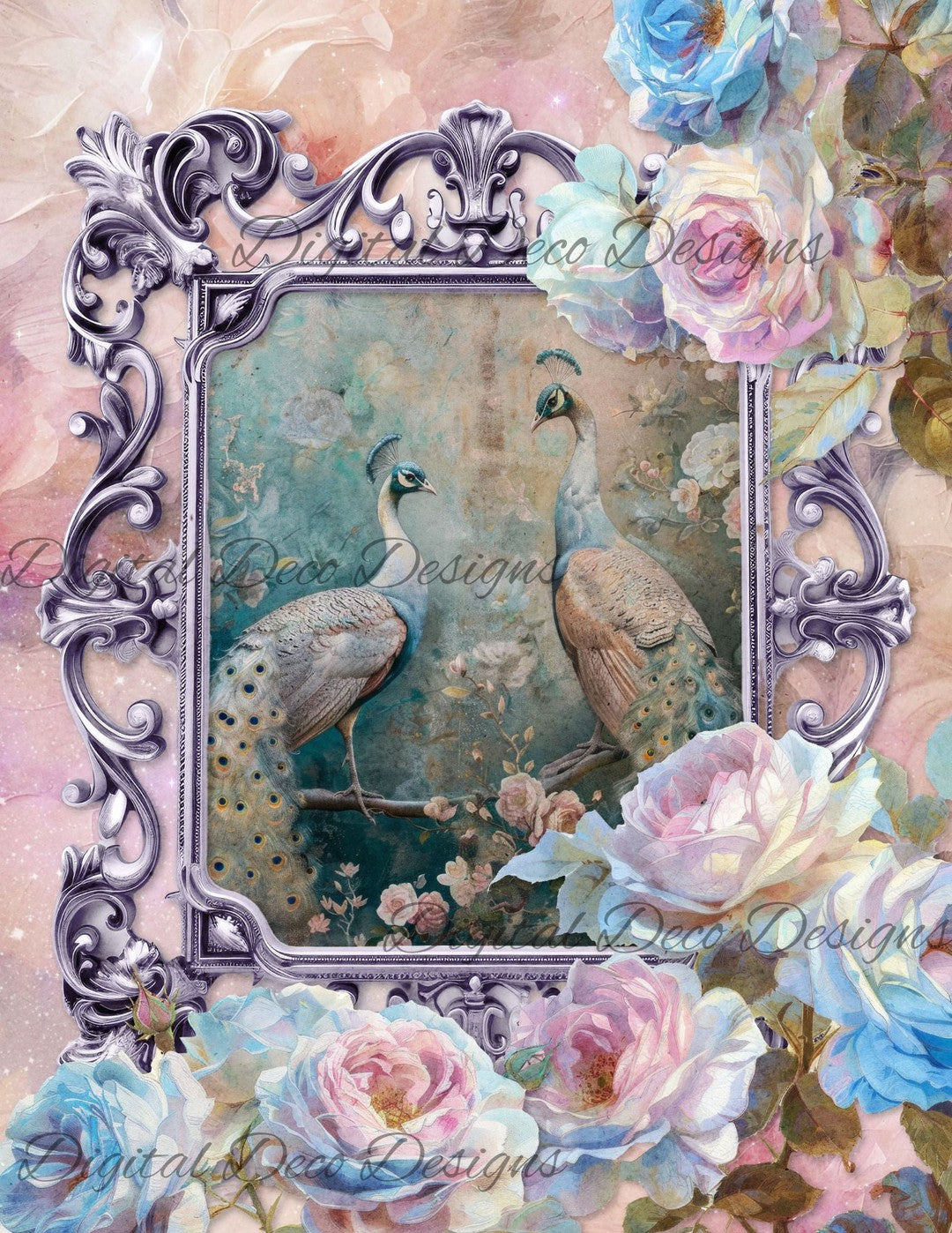 Dreamy Floral Peacock 8 (Print Only) (#H025)-Digital Deco Designs