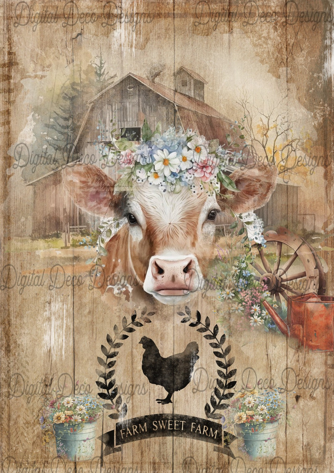 Farm Sweet Farm Cow 2 (#B048)-Digital Deco Designs