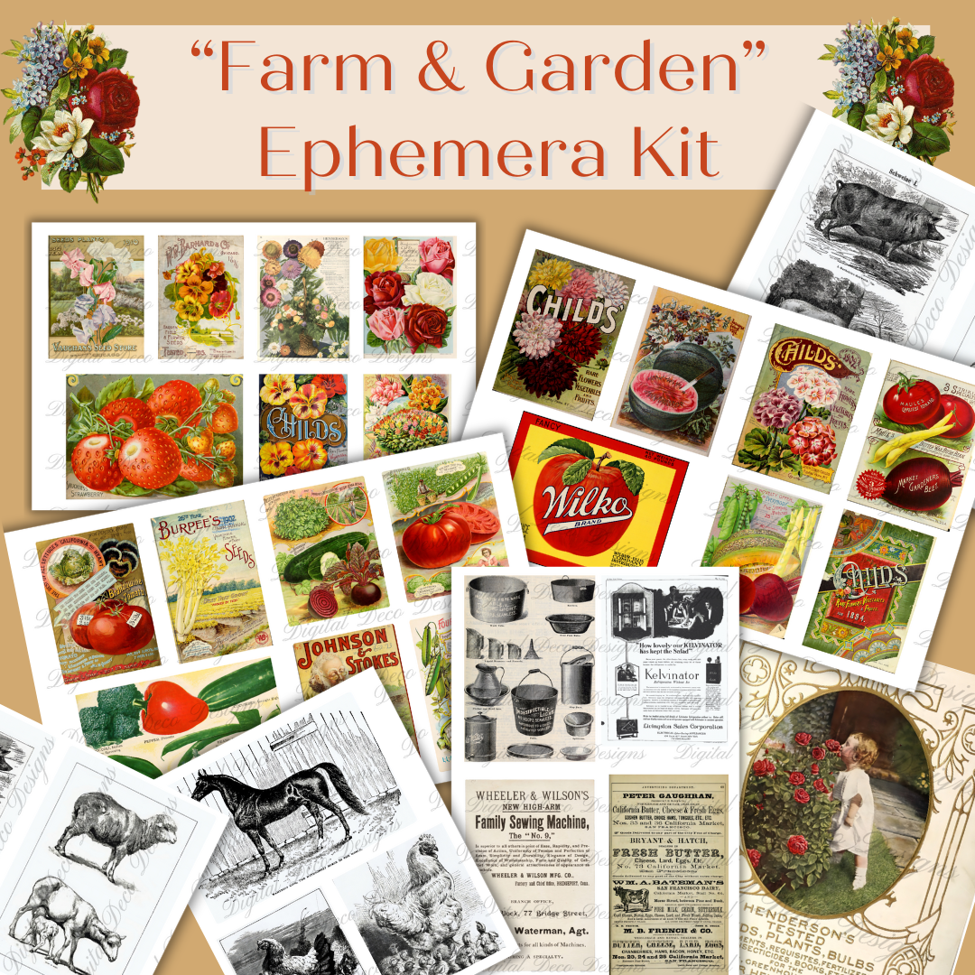 Vintage Ephemera Kit Farm and Garden-Decoupage Paper