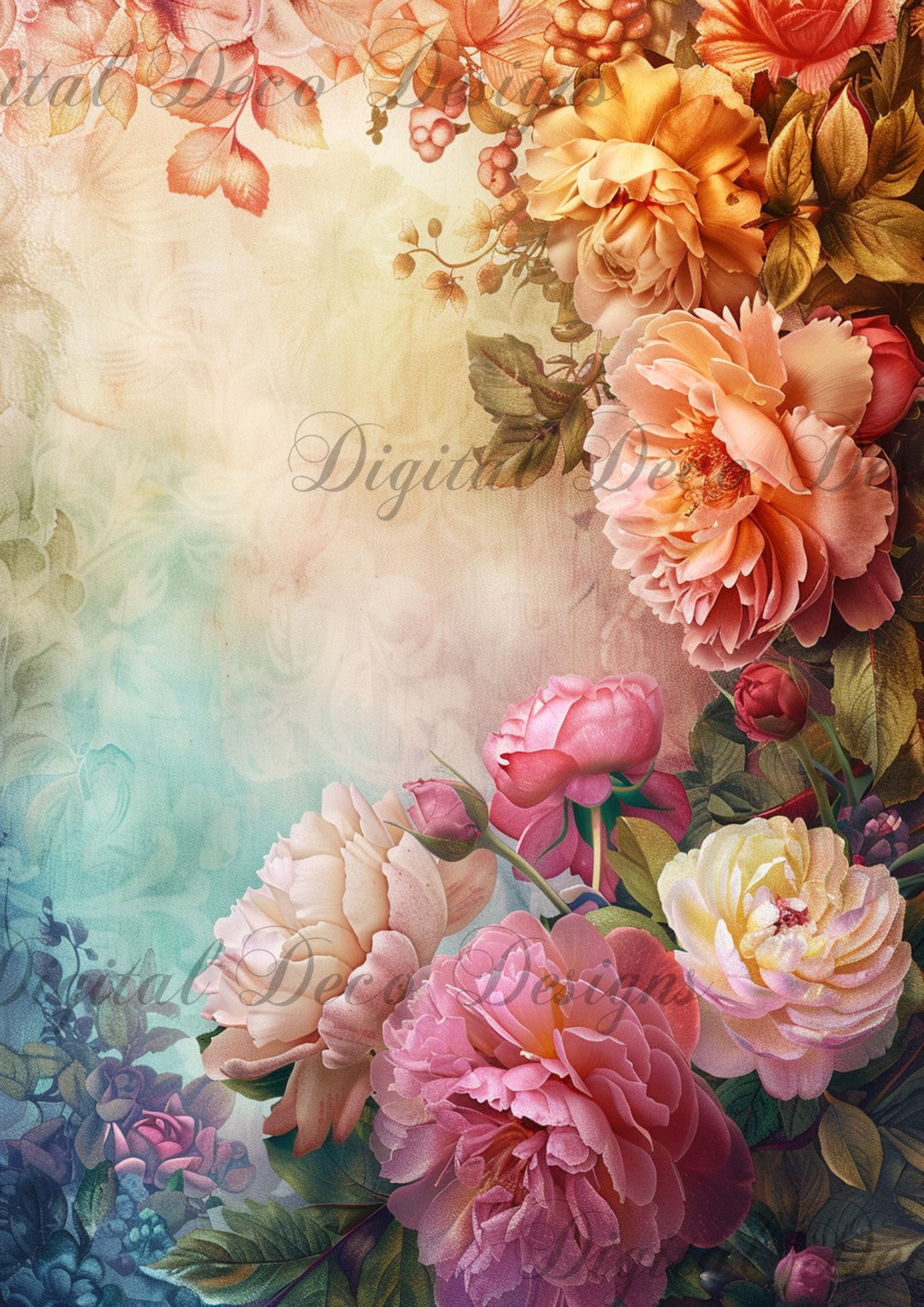 Fluorescent Florals 1 (#F100)-Digital Deco Designs