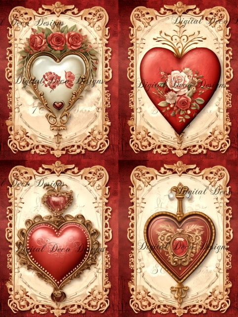 Lost Love Victorian Hearts In Frames Collage Sheet (#C045)