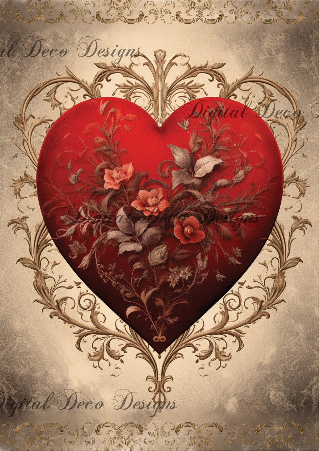 Lost Love Floral Victorian Heart (#C043)-Digital Deco Designs