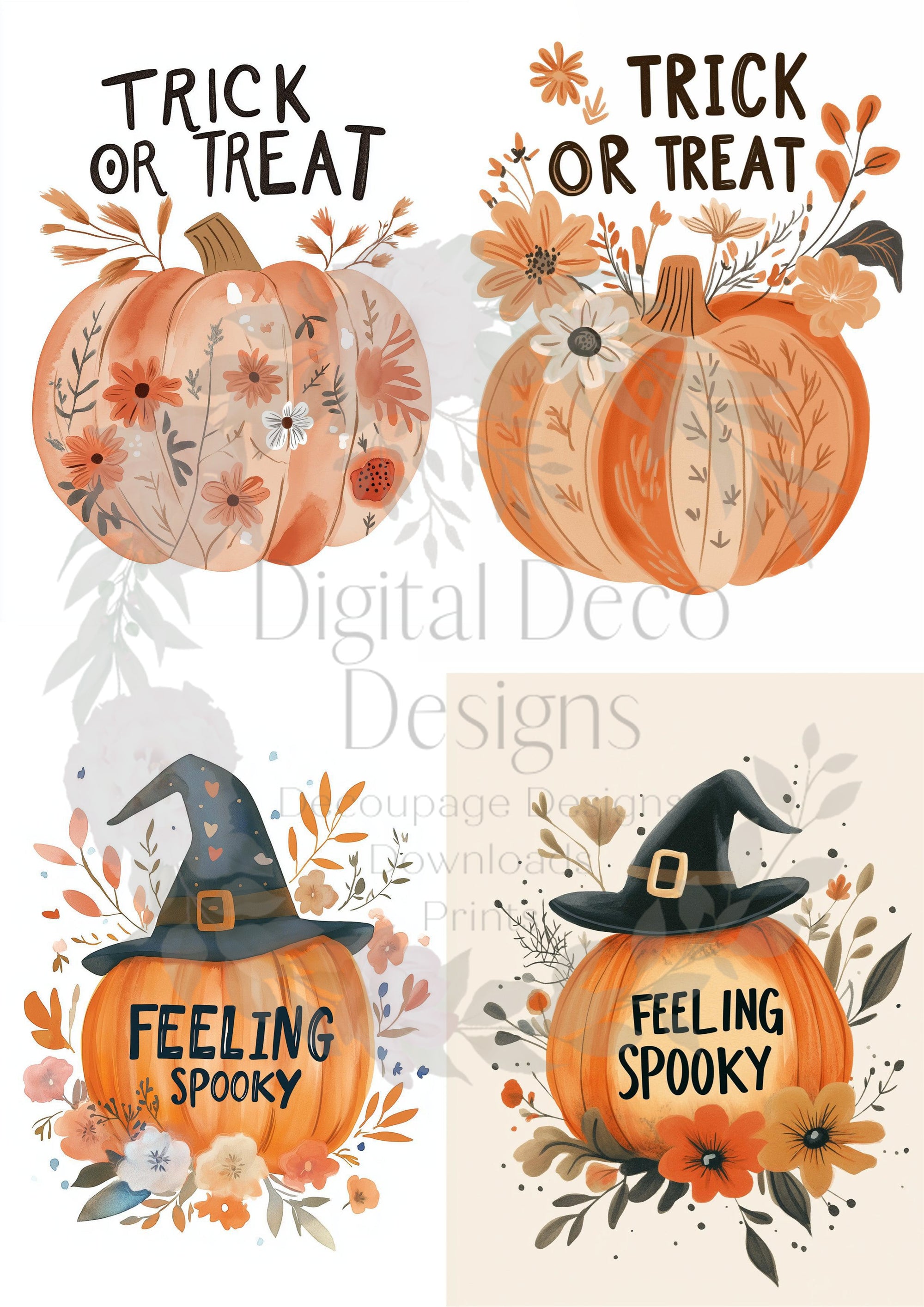 Halloween Pumpkin Greetings Collage (#I073)-Decoupage Paper