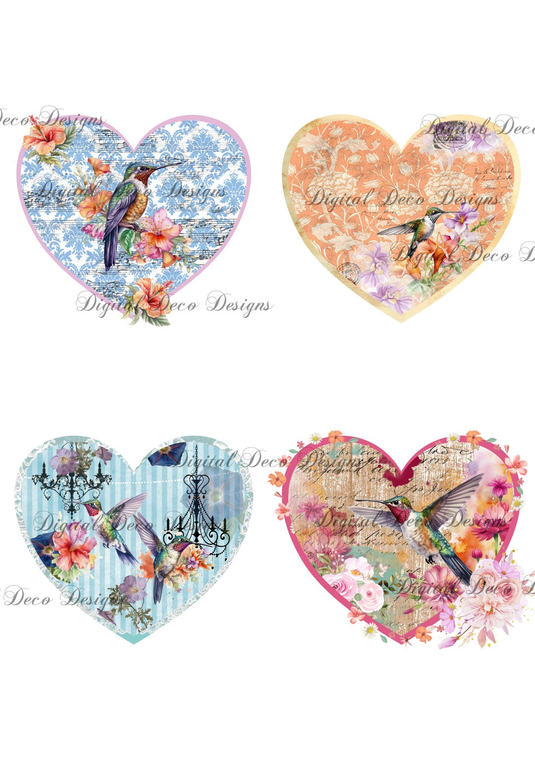 Heart Of A Hummingbird Collage Sheet 2 (#B086)-Digital Deco Designs