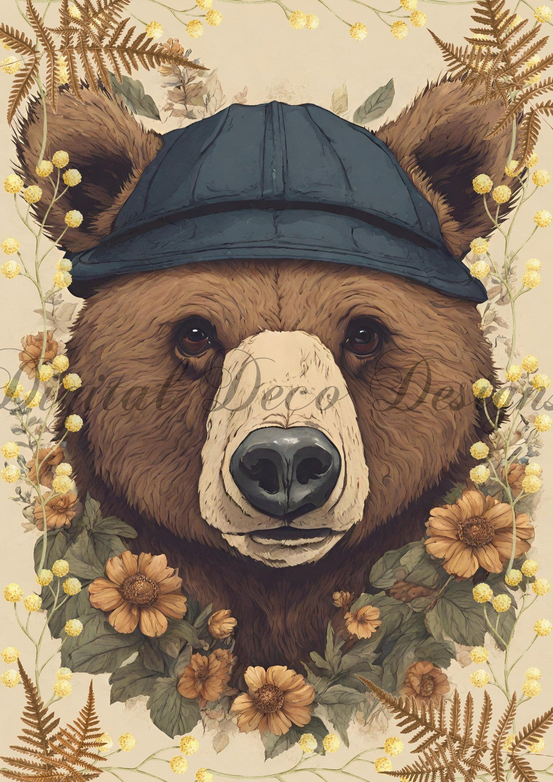 Hello Autumn Brown Bear (#H095)-Digital Deco Designs