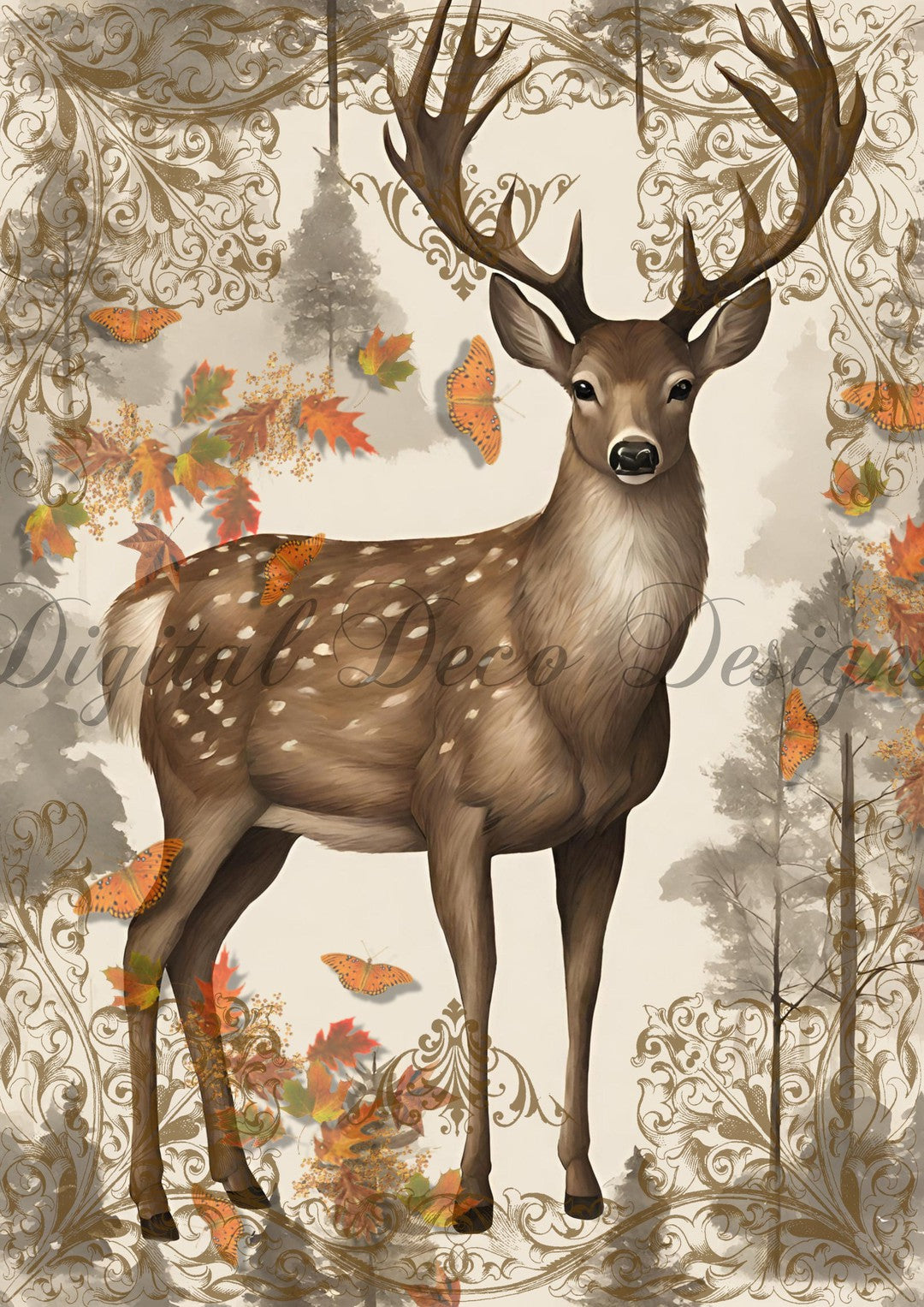 Hello Autumn Deer 1 (#H093)-Digital Deco Designs