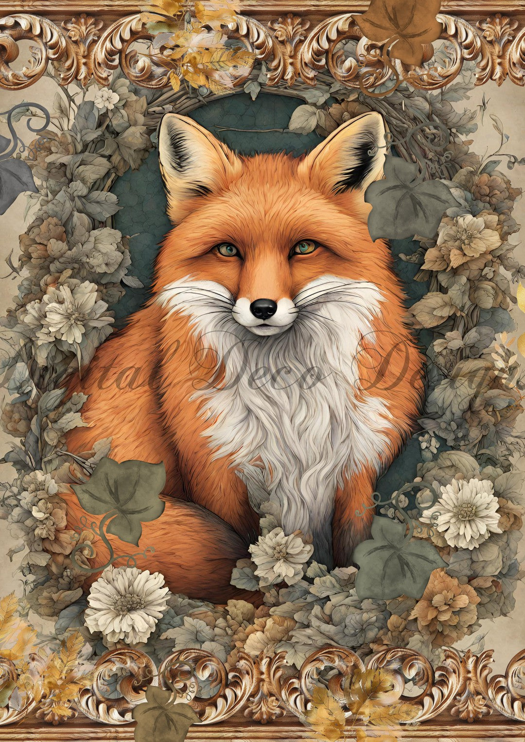 Hello Autumn Fox 1 (#H081)-Decoupage Paper