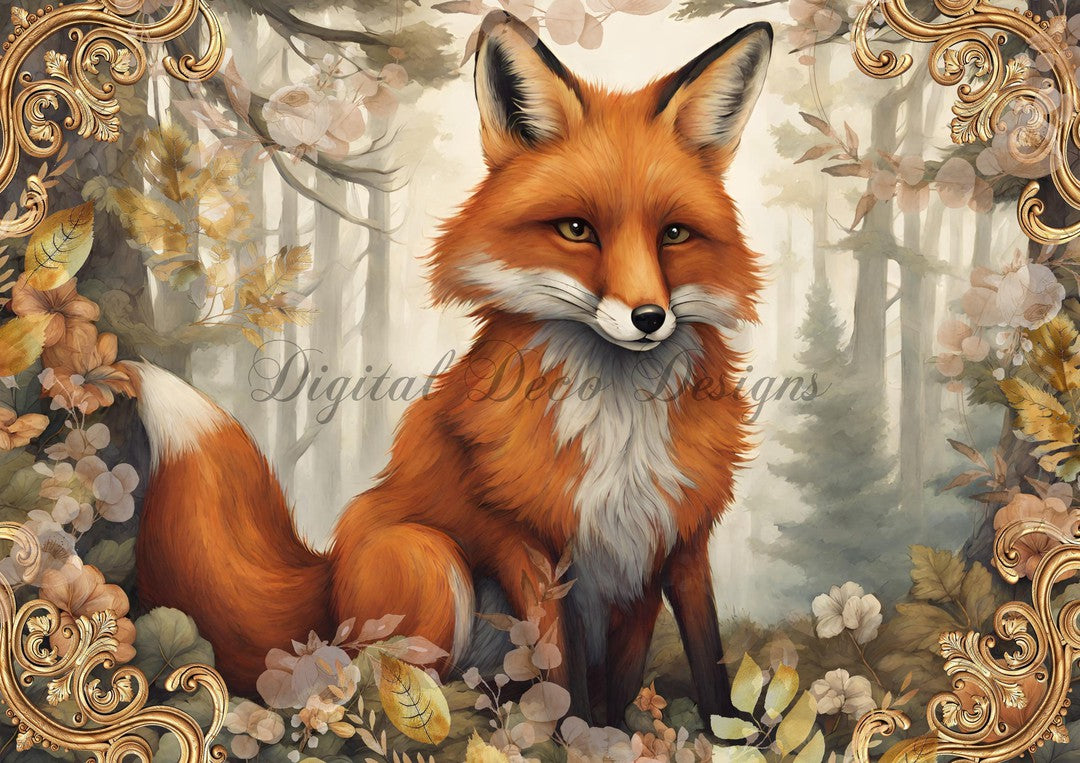 Hello Autumn Fox 2 (#H082)-Digital Deco Designs