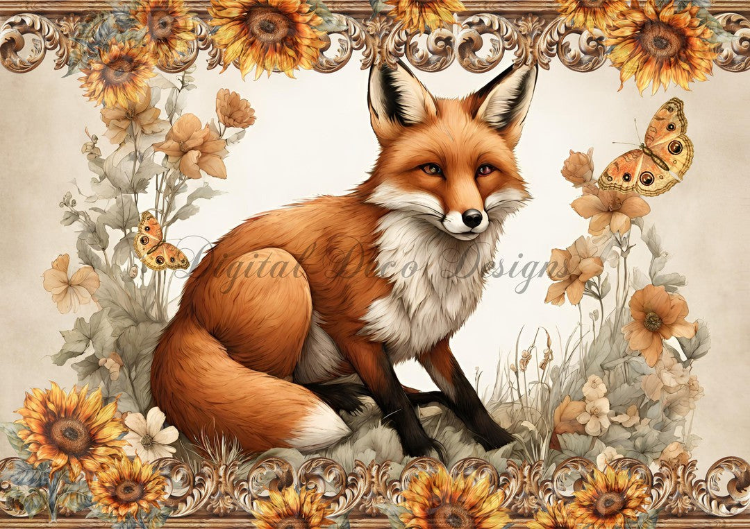 Hello Autumn Fox 4 (#H084)-Decoupage Paper