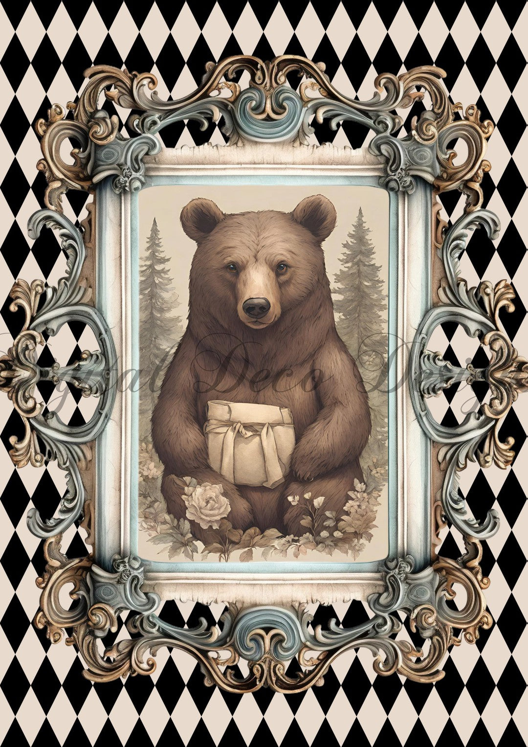 Hello Autumn Framed Bear (#H096)-Decoupage Paper