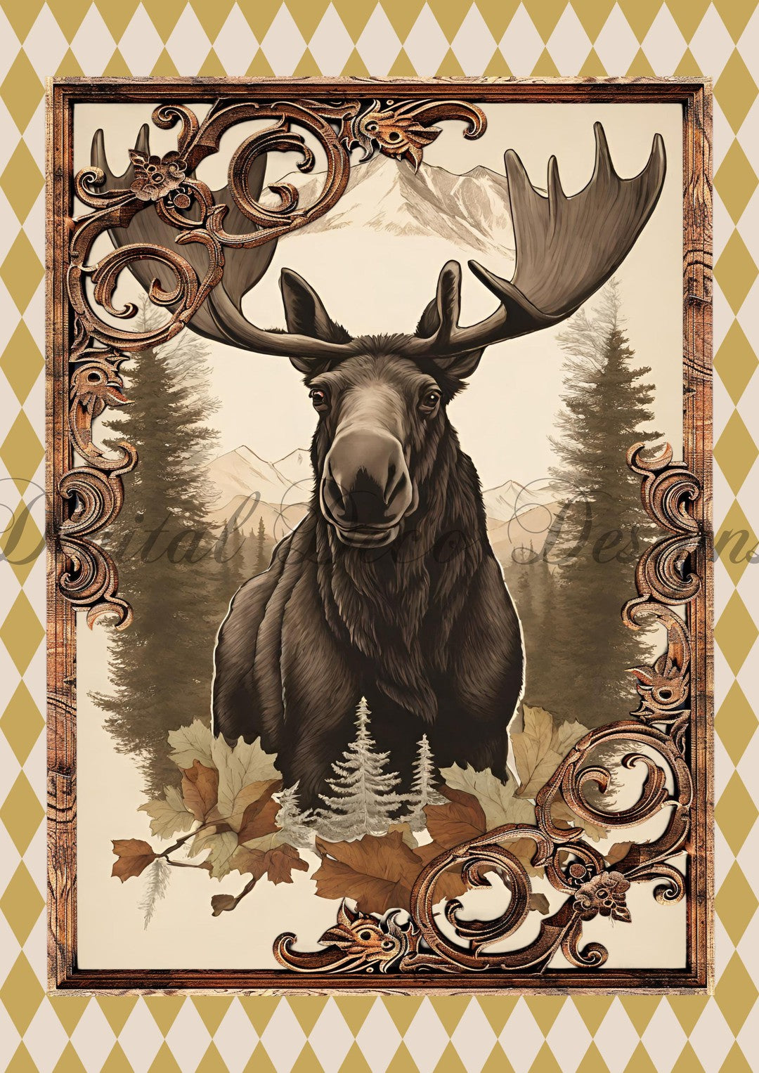 Hello Autumn Framed Moose (#H098)-Digital Deco Designs