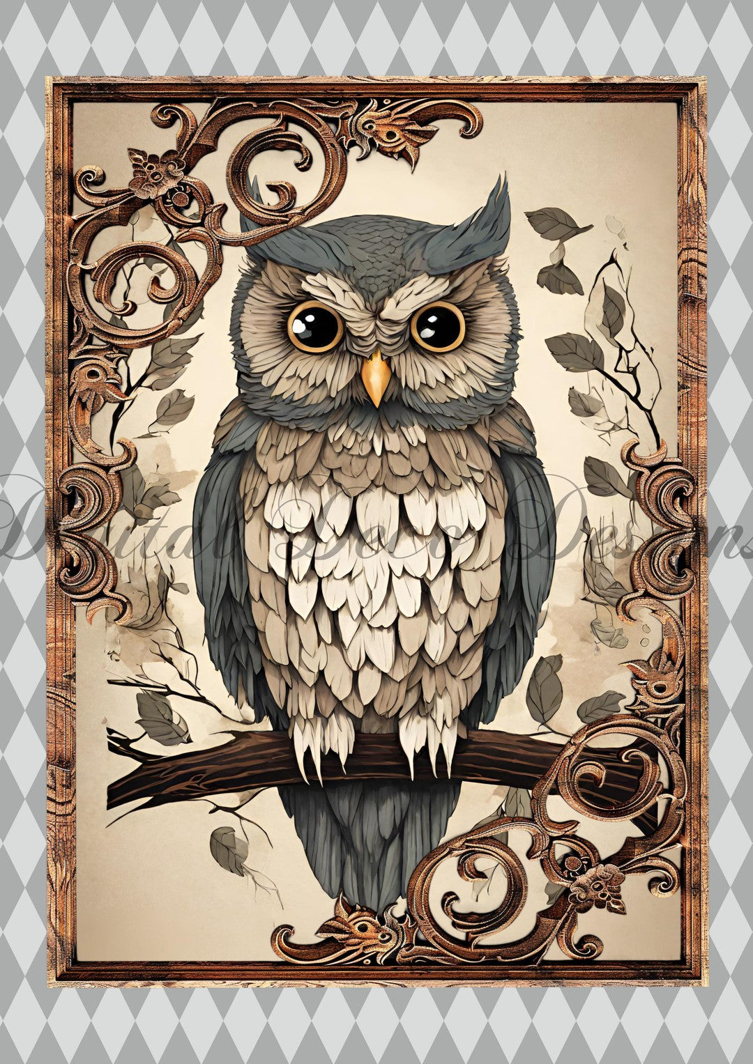 Hello Autumn Framed Owl (#H099)-Decoupage Paper