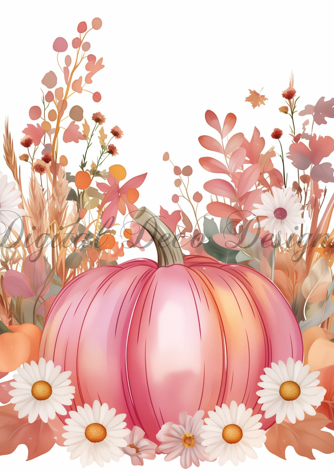 Hello Autumn Pink Pumpkin Foliage (#H100)-Digital Deco Designs