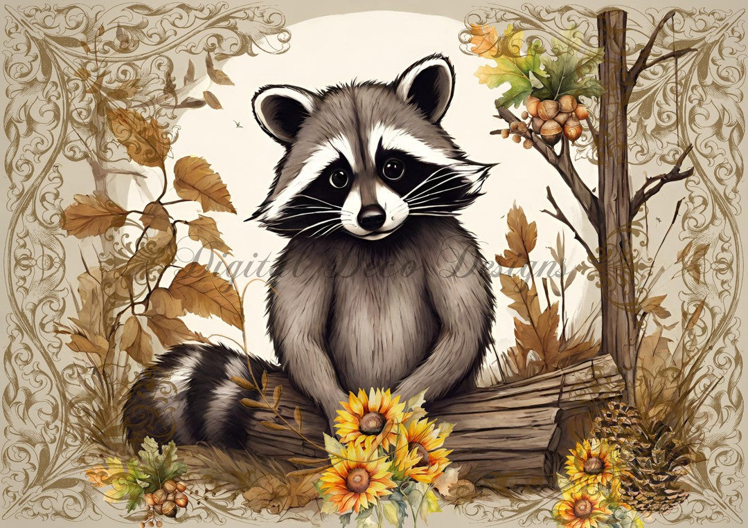 Hello Autumn Racoon 1 (#H089)-Decoupage Paper