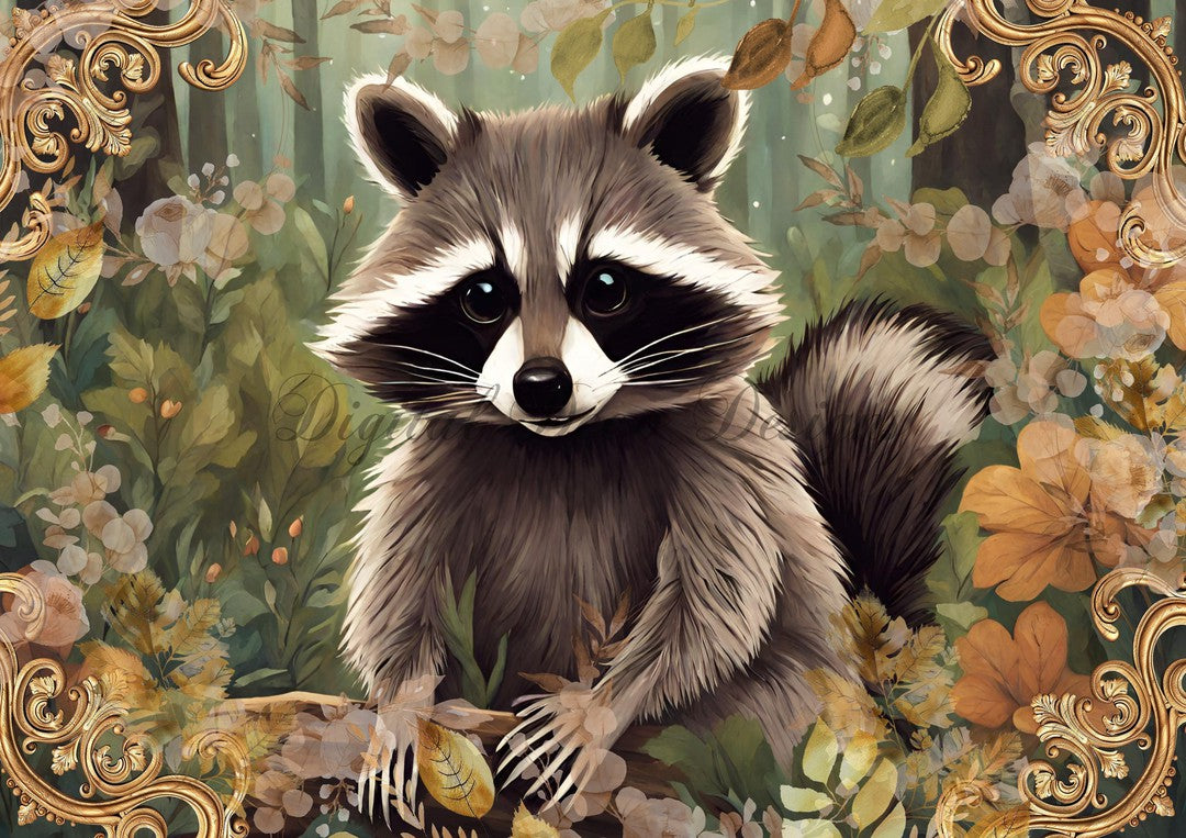 Hello Autumn Racoon 3 (#H091)-Decoupage Paper