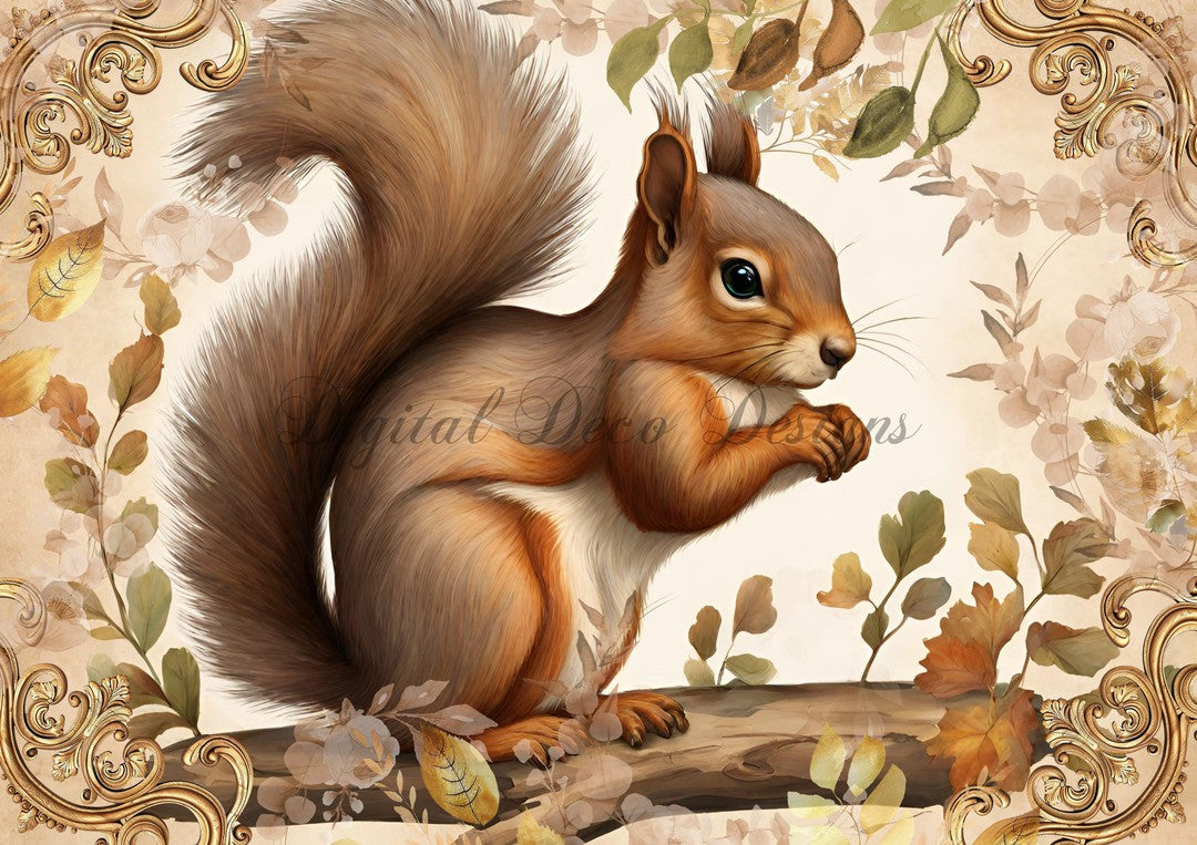 Hello Autumn Squirrel 2 (#H086)-Decoupage Paper