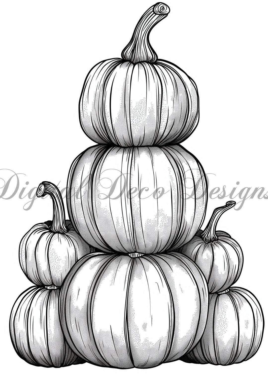 Hello Halloween Black and White Pumpkin Stack (#I055)-Digital Deco Designs