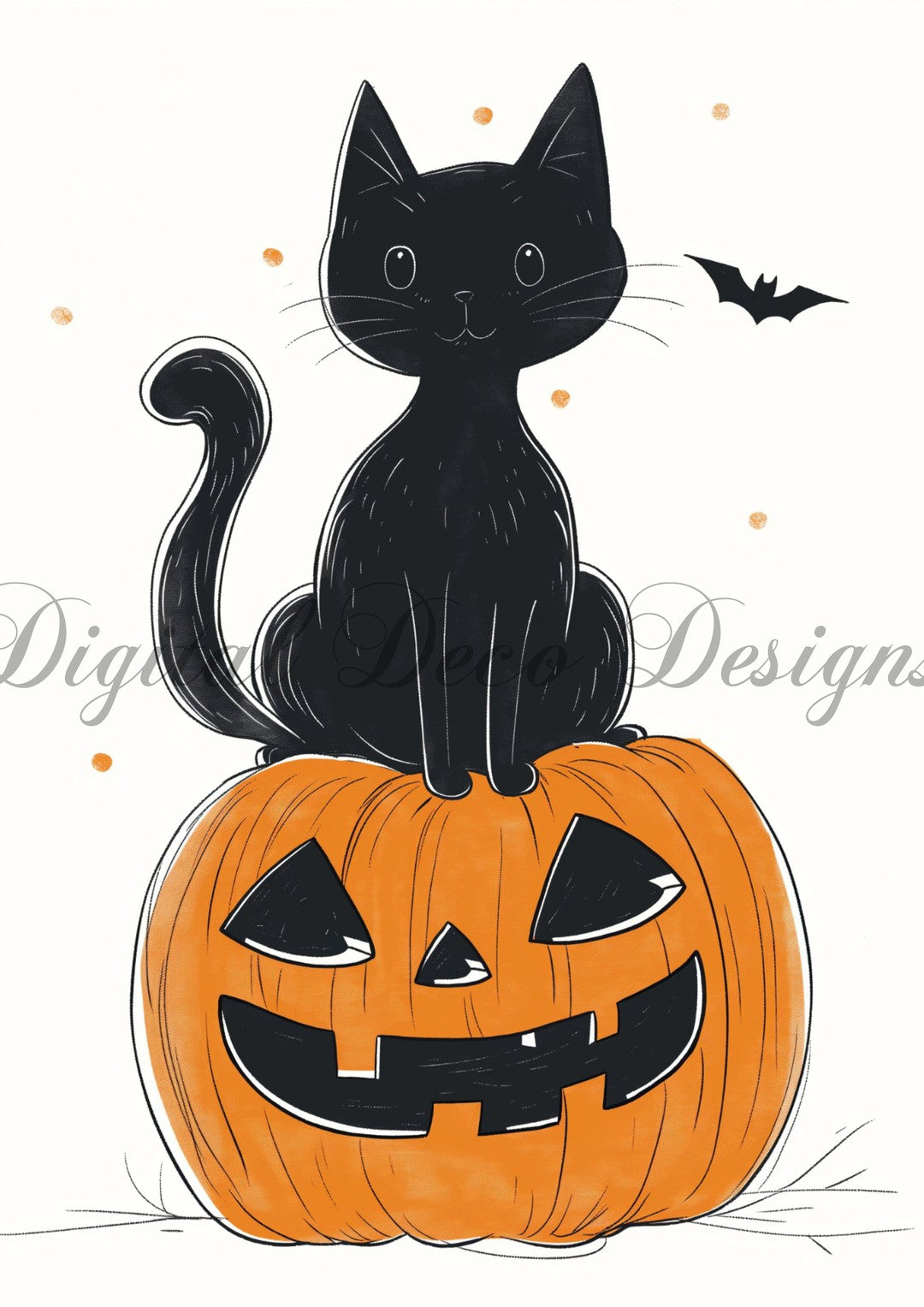 Hello Halloween Cartoon Jack O Cat 1 (#I049)-Decoupage Paper