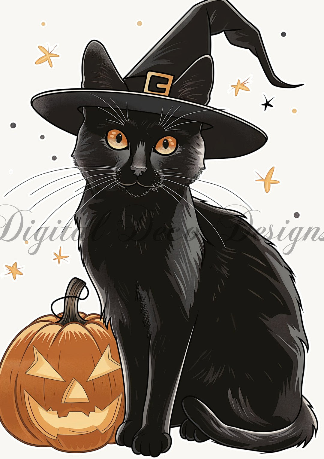 Hello Halloween Cartoon Jack O Cat 2 (#I050)-Digital Deco Designs