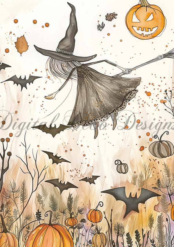 Hello Halloween Floating Witch (#I053) - Digital Deco Designs