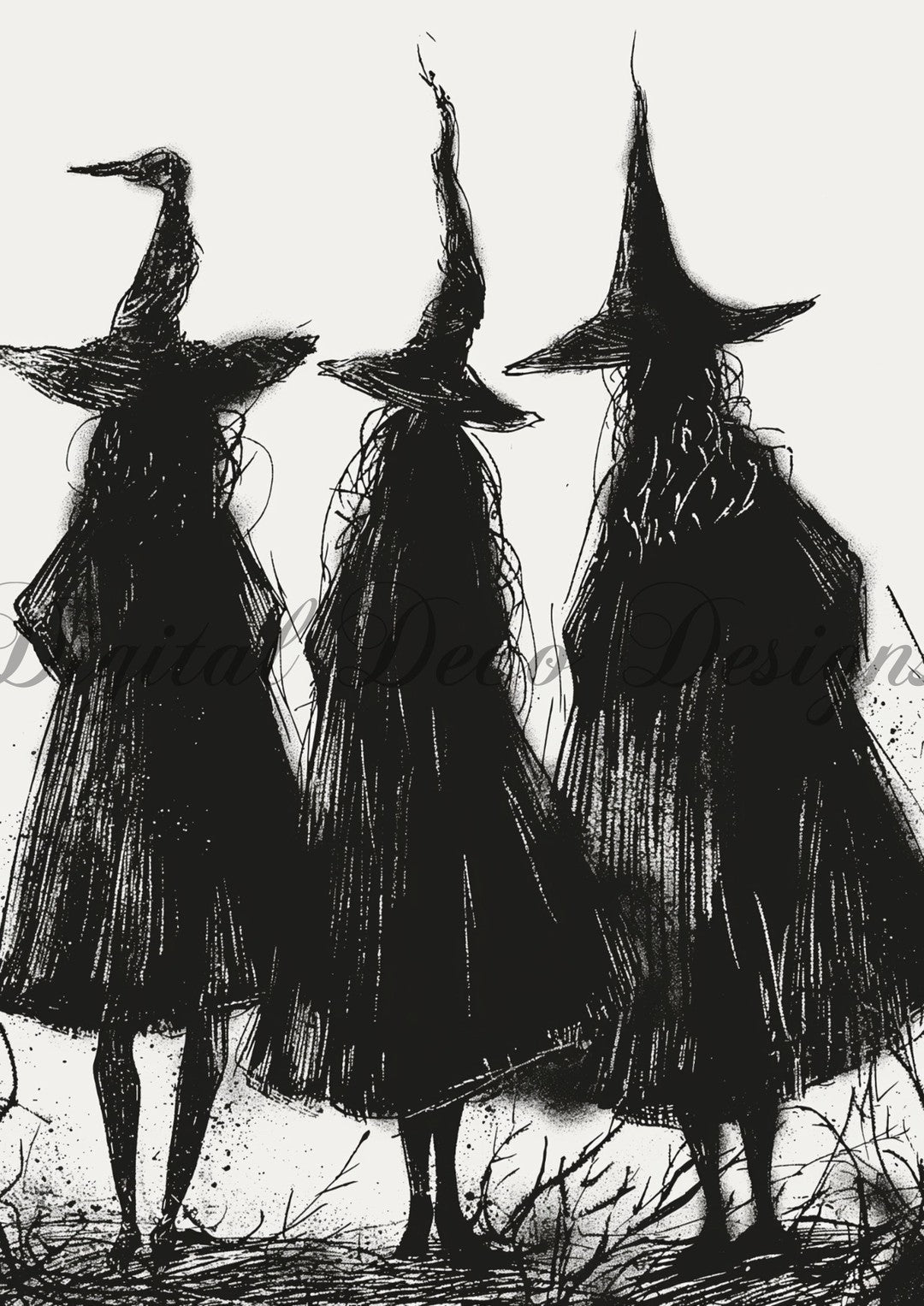 Hello Halloween Witch Sketch (#I063)-Digital Deco Designs