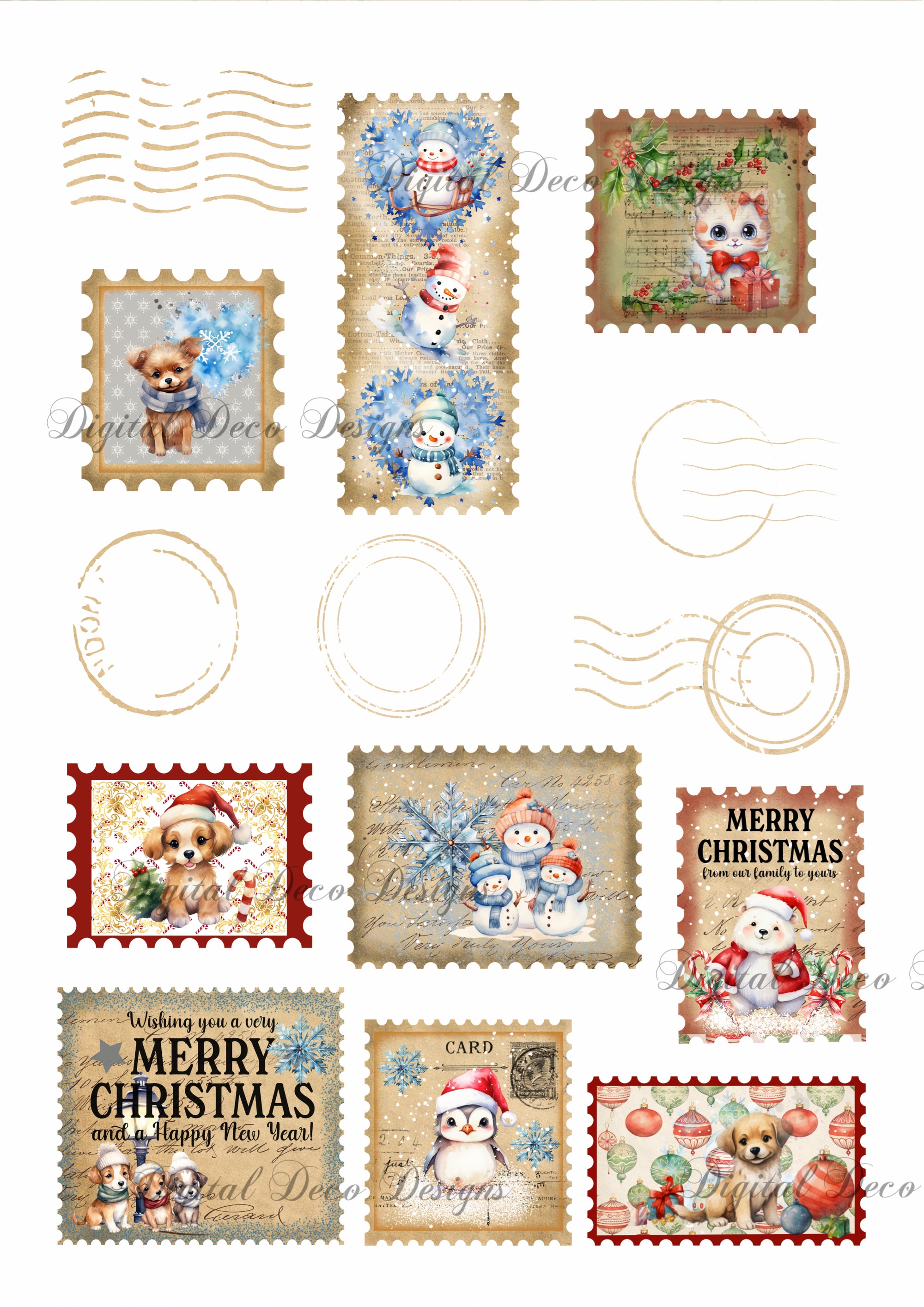 Classicly Cute Holiday Stamps Collage Sheet  (Membership Digital Download) (#B001)