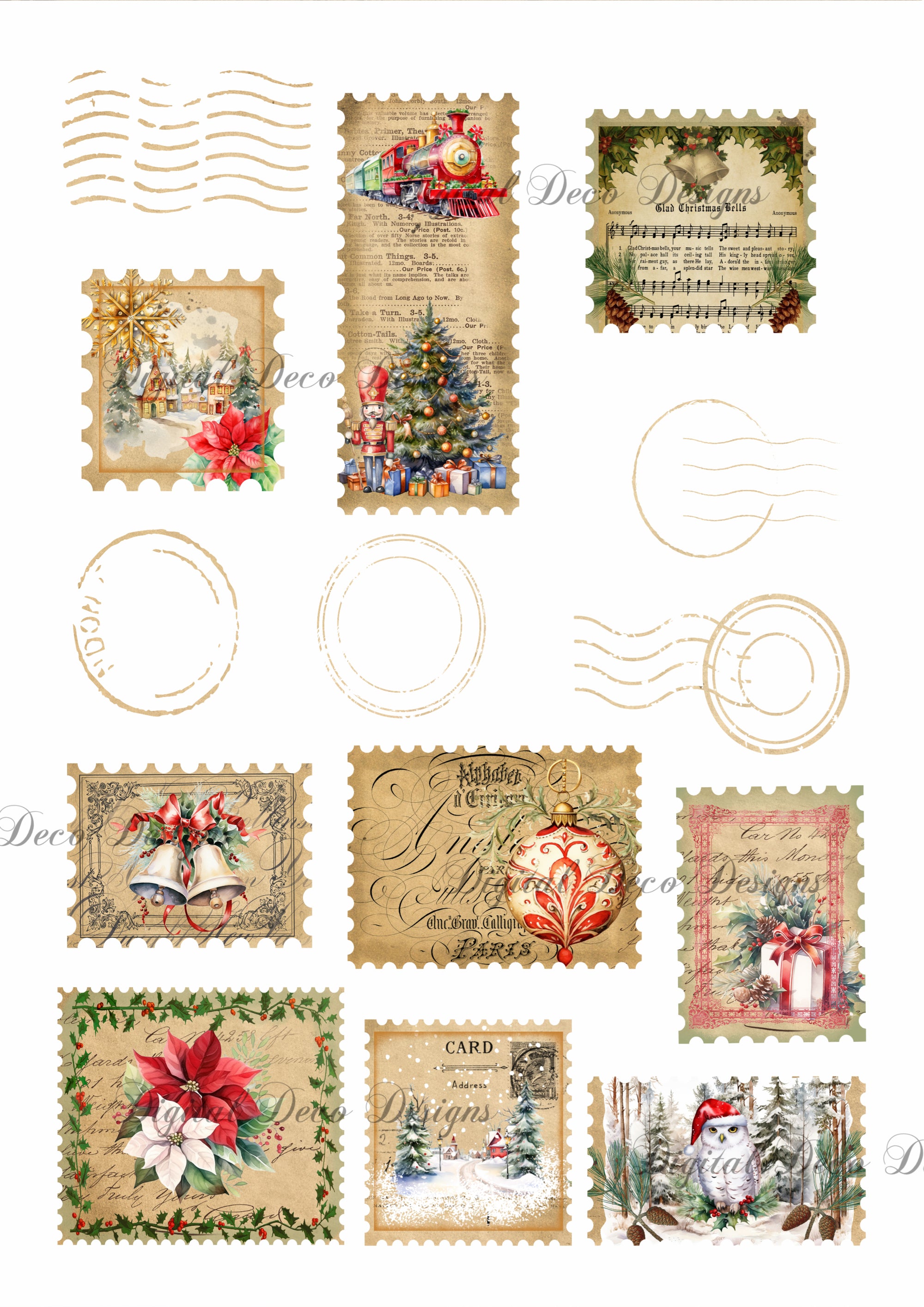 Traditional Holiday Stamps Collage Sheet  (Membership Digital Download) (#E057)