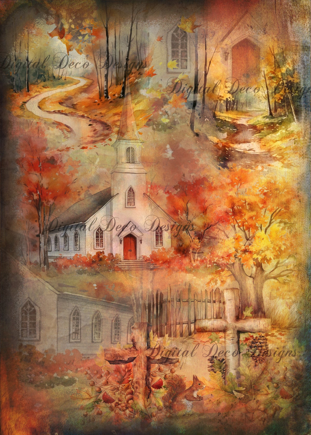 Hometown Church Autumn Glow (#C006)-Digital Deco Designs