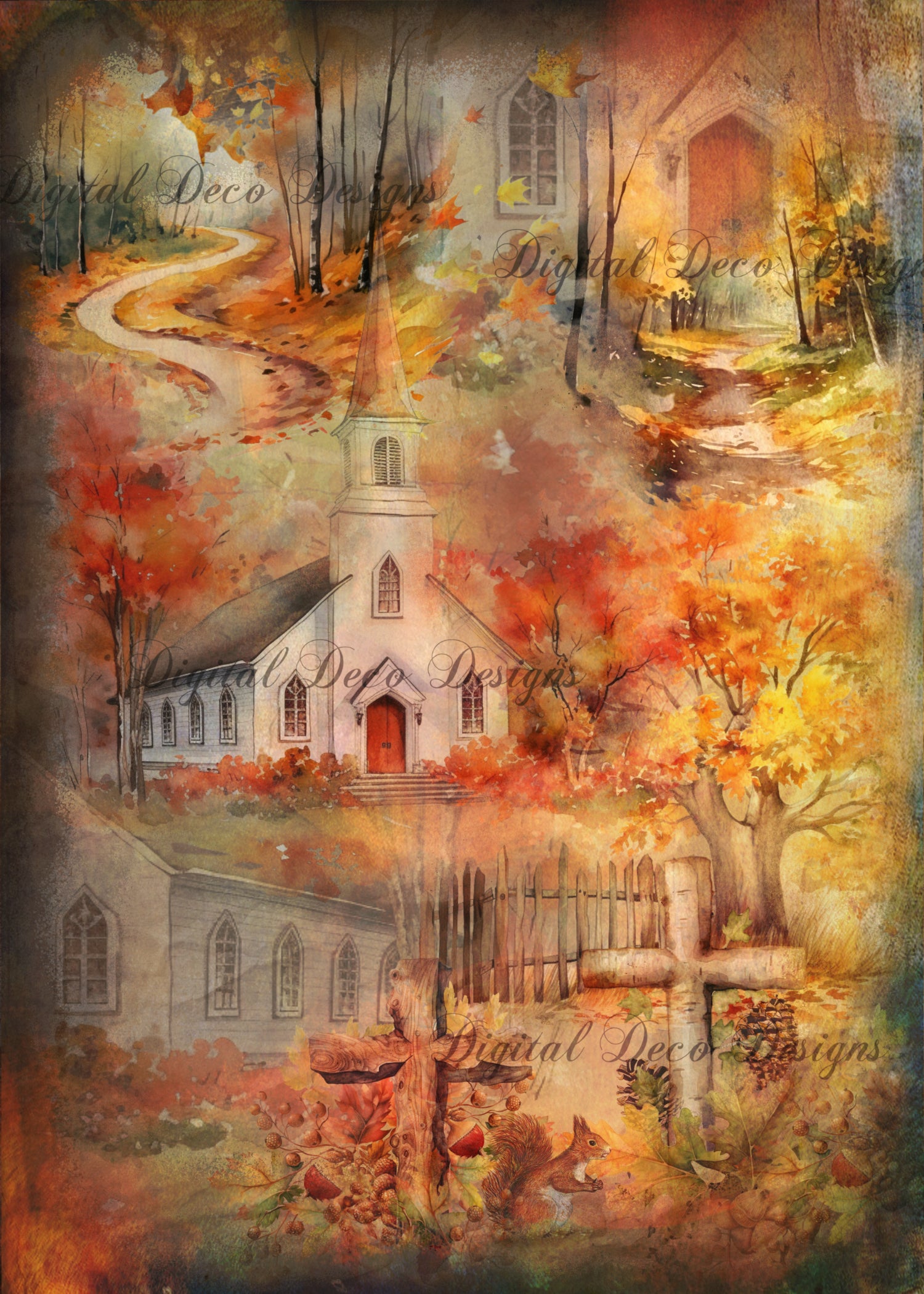 Hometown Church Autumn Glow (Membership Digital Download) (#C006)