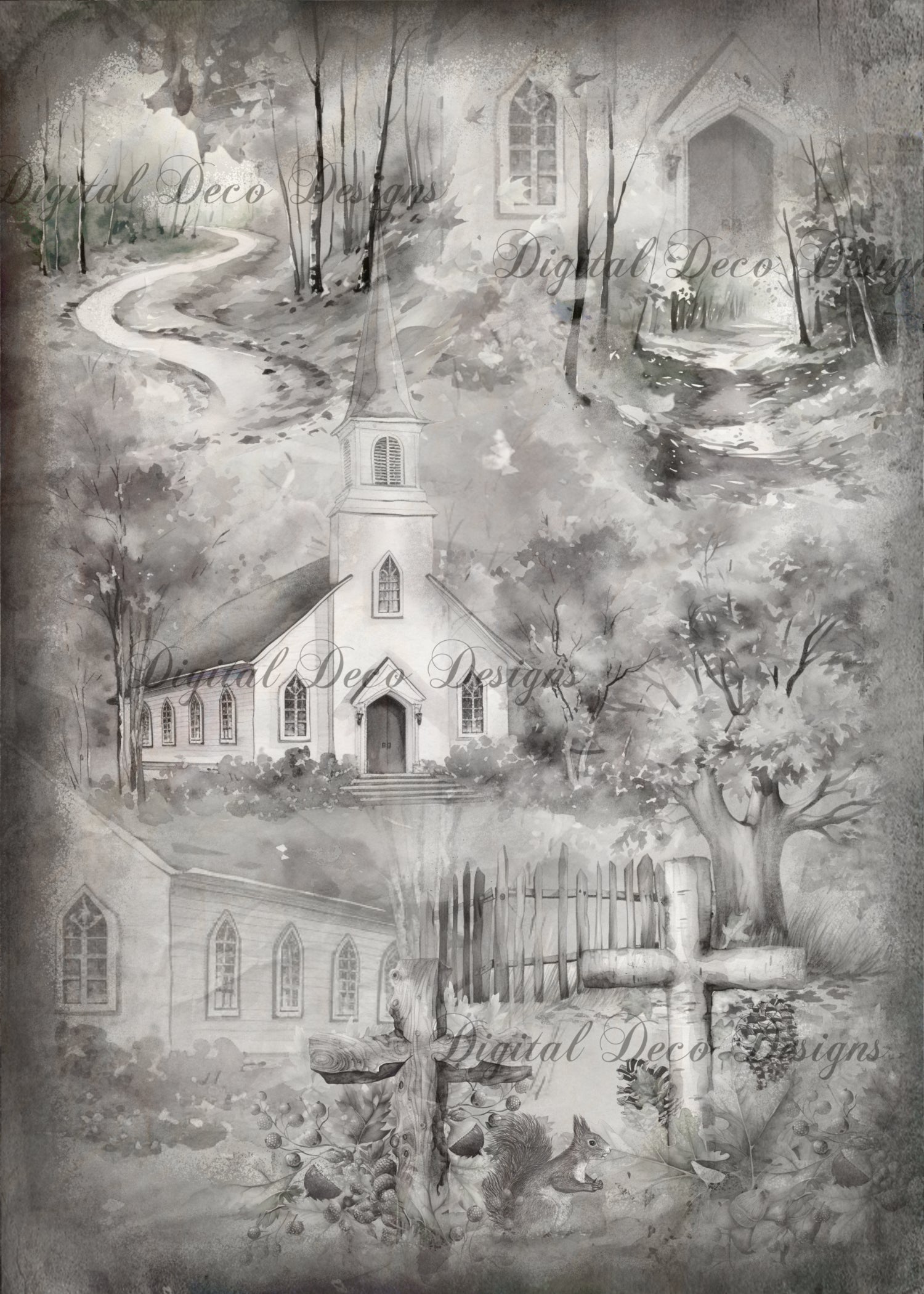 Hometown Church Black and White (Membership Digital Download) (#C007)