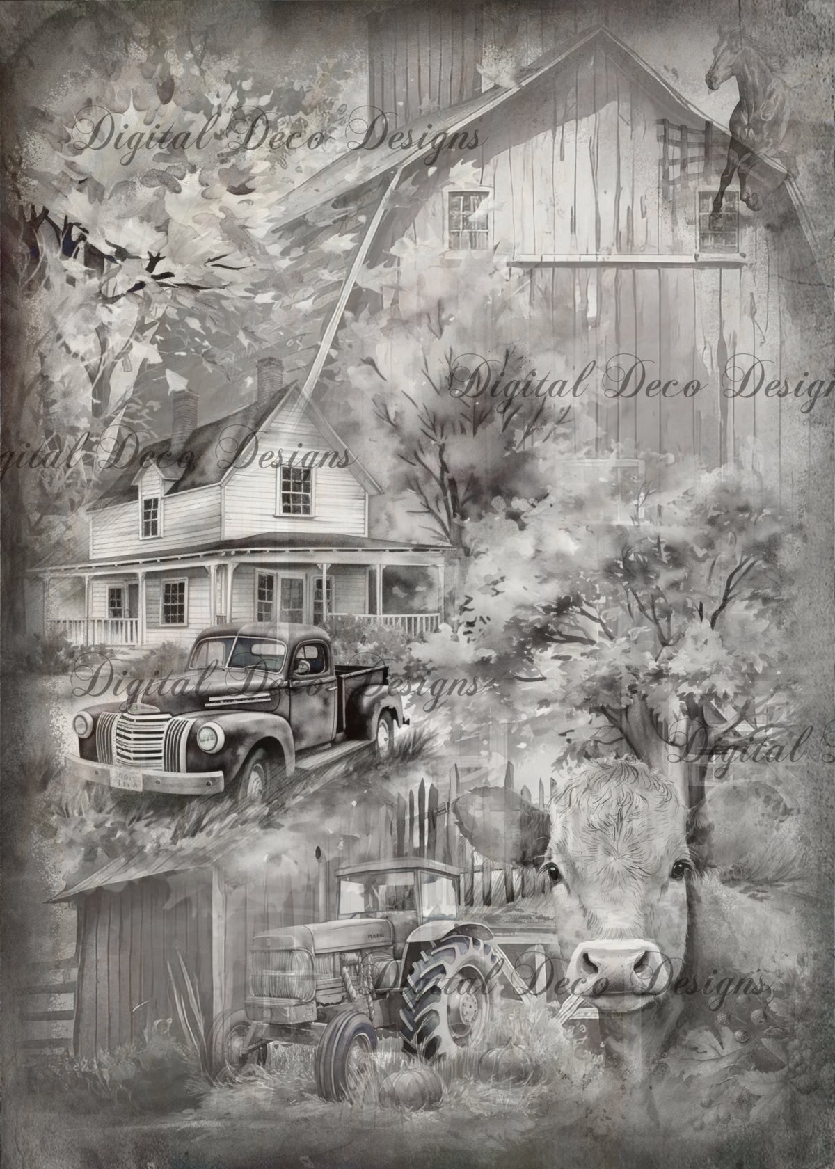 Hometown Farm Black and White (#C012)-Digital Deco Designs