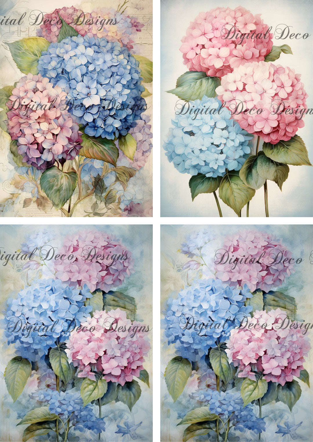 Hydrangea Garden Collage Sheet (#G019)-Digital Deco Designs